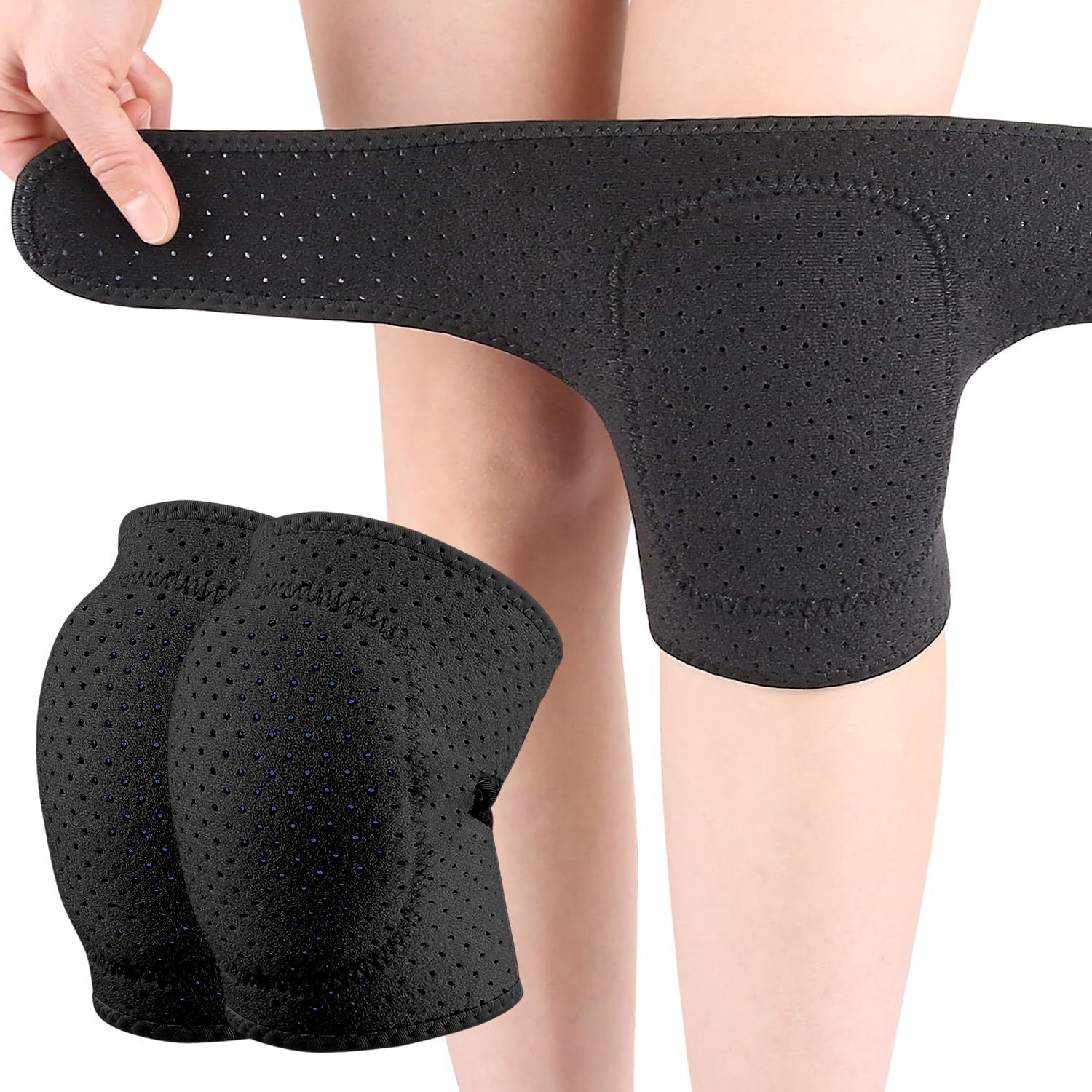 Knee Pads for Work & Sports - Thick Sponge Cushion, Anti-Slip & Collision Avoidance Design - Breathable Adjustable Knee Protector for Running, Cycling, Dance, Gardening - Men/Women (Black) image number 5