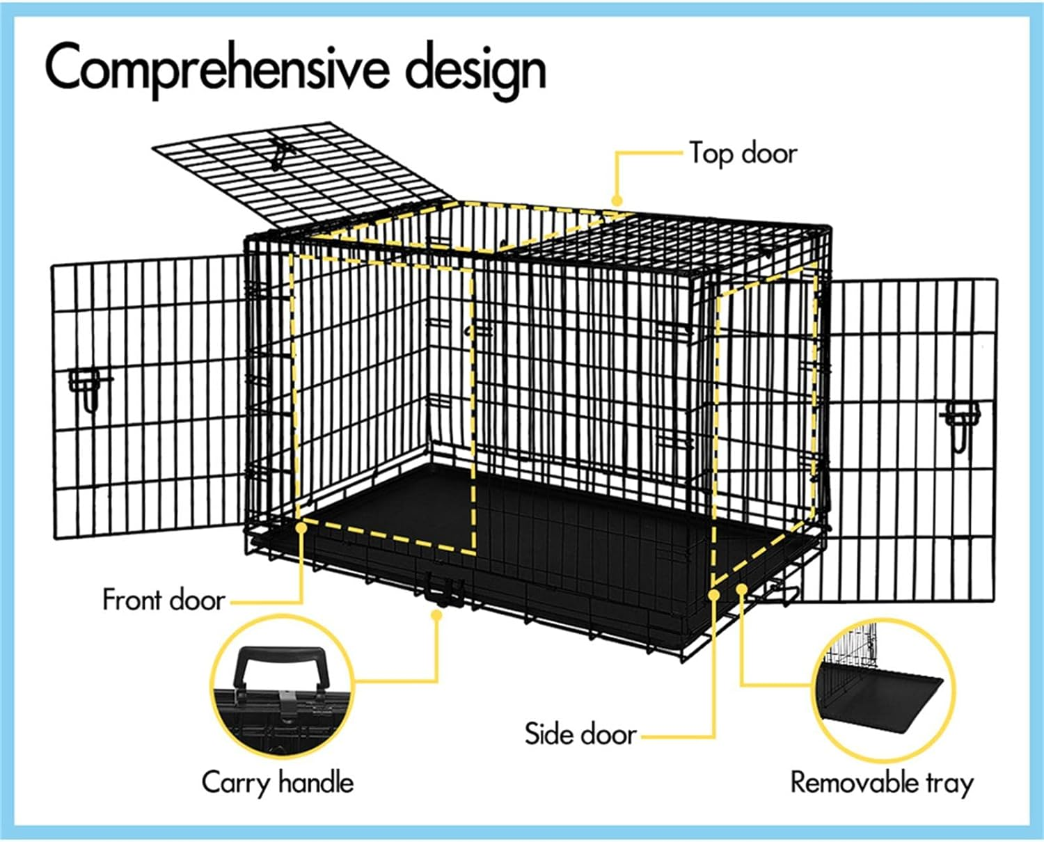 BEASTIE Portable Dog Crate Cage with Removable PP Tray, Foldable Animal Cage Kennel for Rabbit Chicken Cat Guinea Pig, Foldable Metal Wire Pet Cage with 3 Doors, 24 Inch,60 X 45 X 51 CM image number 5