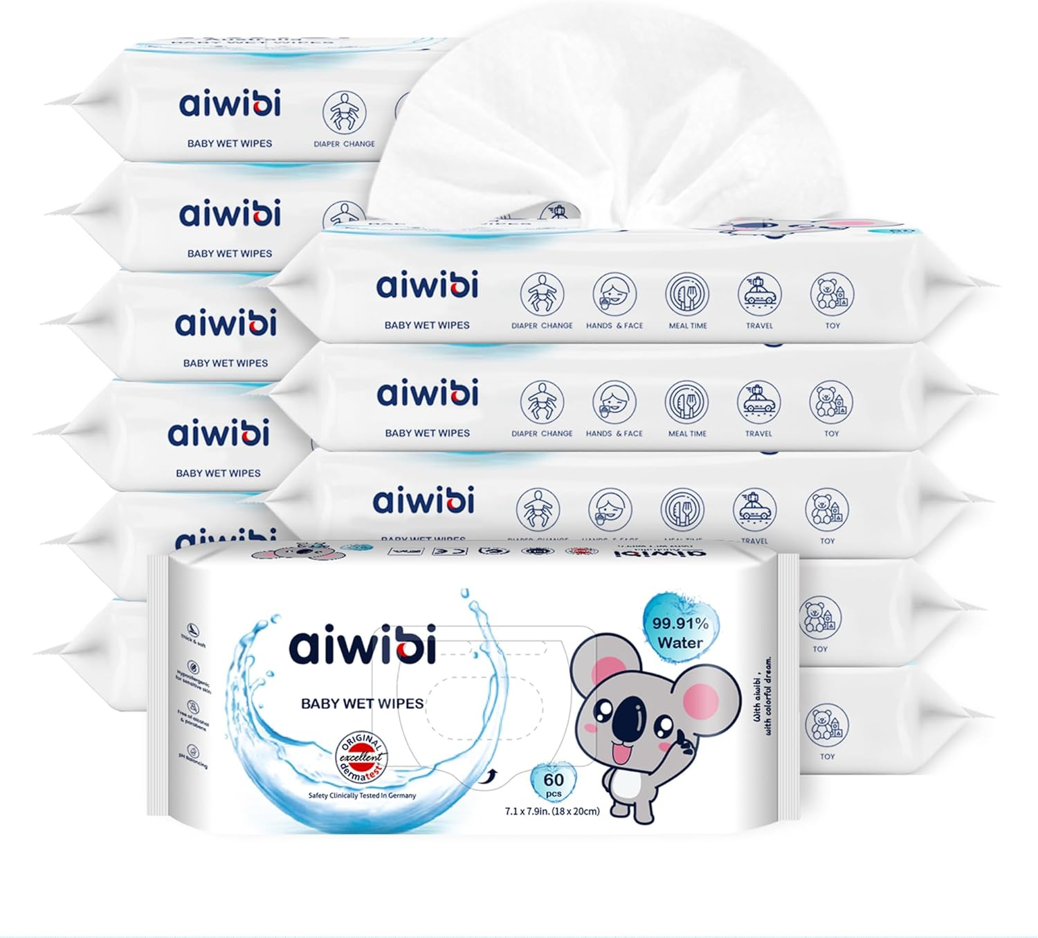 AIWIBI Baby Wipes 99.91% Purified Water, Hypoallergenic for Sensitive Skin, Unscented, Fragrance Free, Newborn Essentials Wet Wipes (720 Count (Pack of 12))