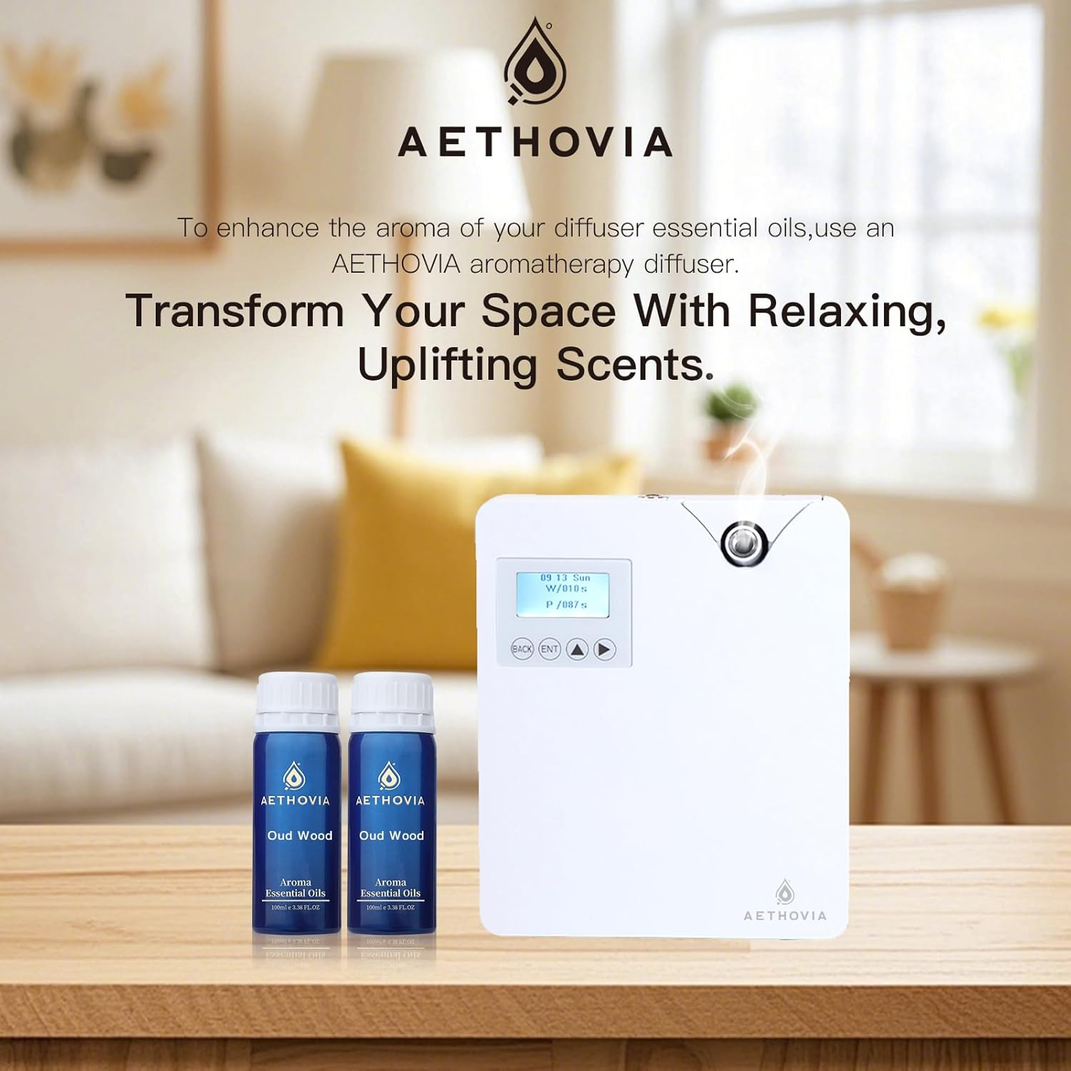 AETHOVIA 3.38 Fl. Oz Oud Wood Diffuser Oil - High Concentration of Natural Essential Oil, Long-Lasting Fragrance for Home Aroma Device, Meditation and Sleep Aid