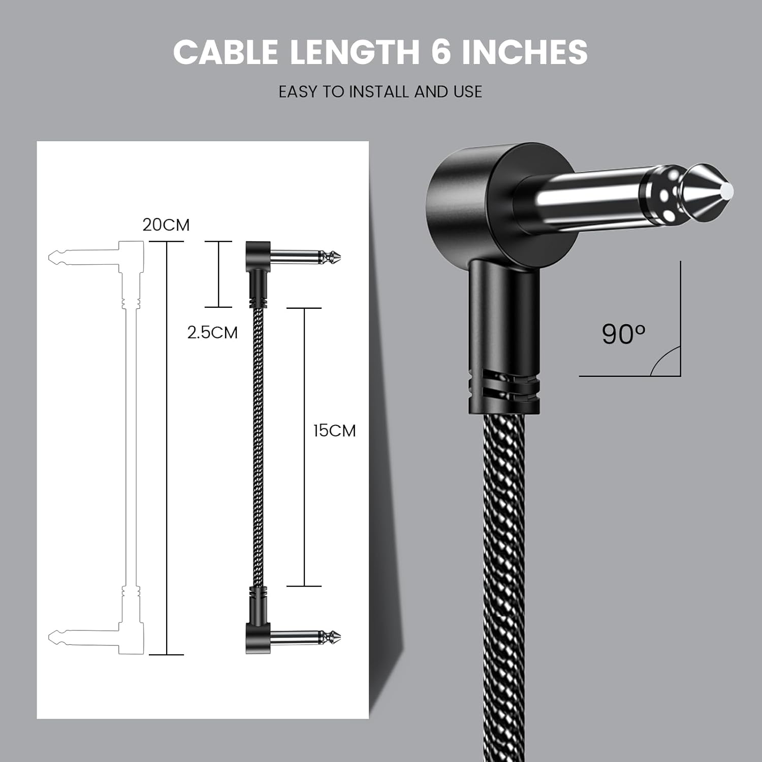 MOSWAG Guitar Patch Cables 3 Pack, 6 Inch Pedal Board Cable 1/4 Inch Guitar Patch Auxiliary Cable Right Angle Guitar Effect Pedal Cables Compatible with Electric Guitar, Bass Guitar image number 5