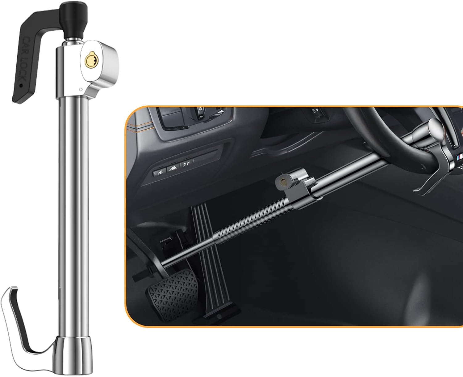 YOLOCKEY Universal Steering Wheel Lock Brake Lock Vehicle Anti-Theft Device Adjustable Length Clamp Double Hook Car Security Clutch Pedal Lock with 3 Keys for Car Truck SUV Van image number 5