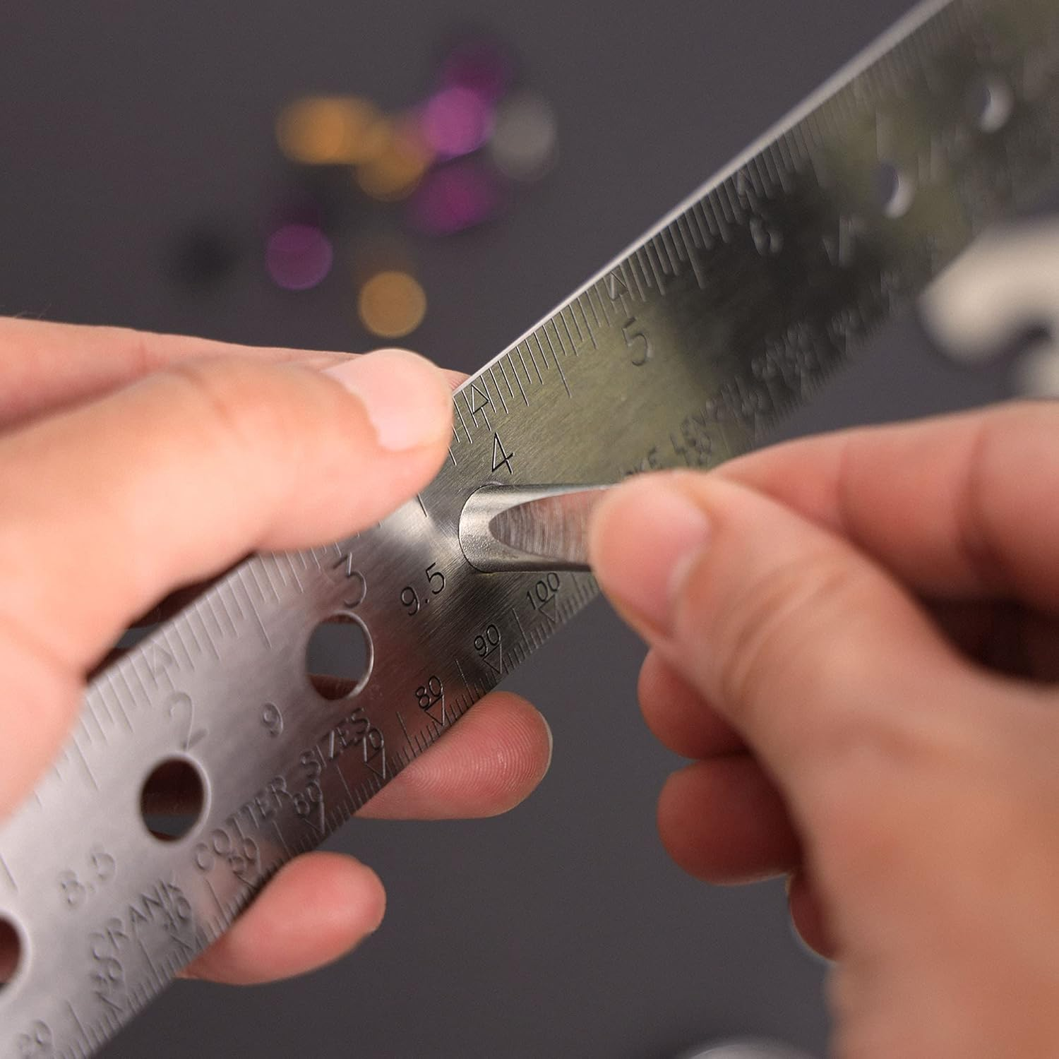 BIKEHAND Bike Bicycle Crank Cotter Pin/Ball Bearing/Spoke Length/Nipple Size Measuring Double Sided Metric Imperial Stainless Steel Ruler Gauge Tool 13Inch / 330Mm image number 4