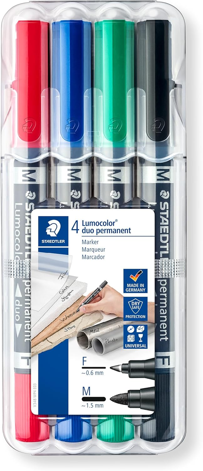 Staedtler Lumocolor Double Ended Permanent Markers with Two Bullet Tips, Assorted (Pack of 4) image number 1
