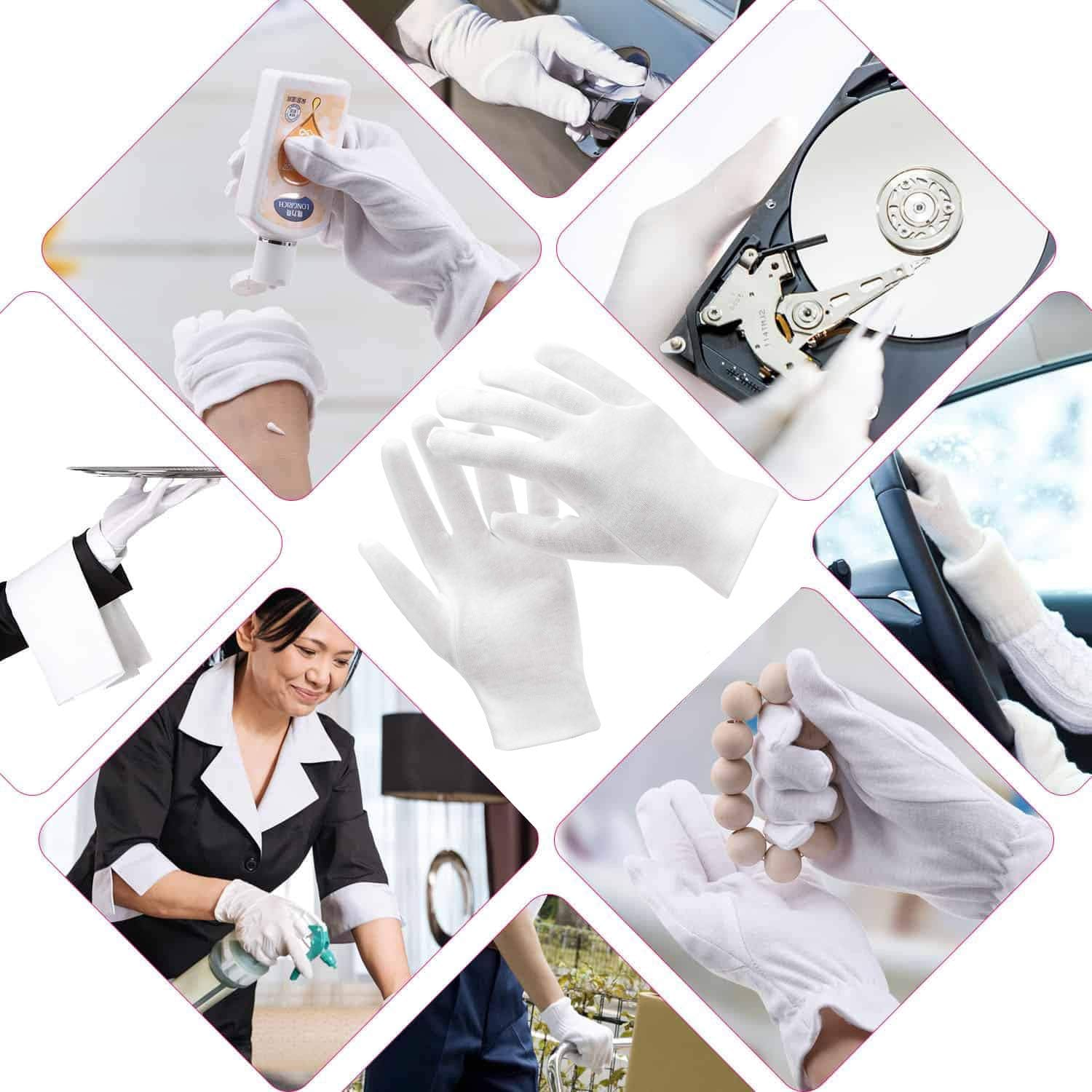 100% Cotton Gloves for Eczema,1 Pairs White Cotton Moisturizing Gloves over Night Bedtime | Cosmetic Inspection Premium Cloth Quality | Dry Sensitive Irritated Skin Spa Therapy Secure Wristband image number 2