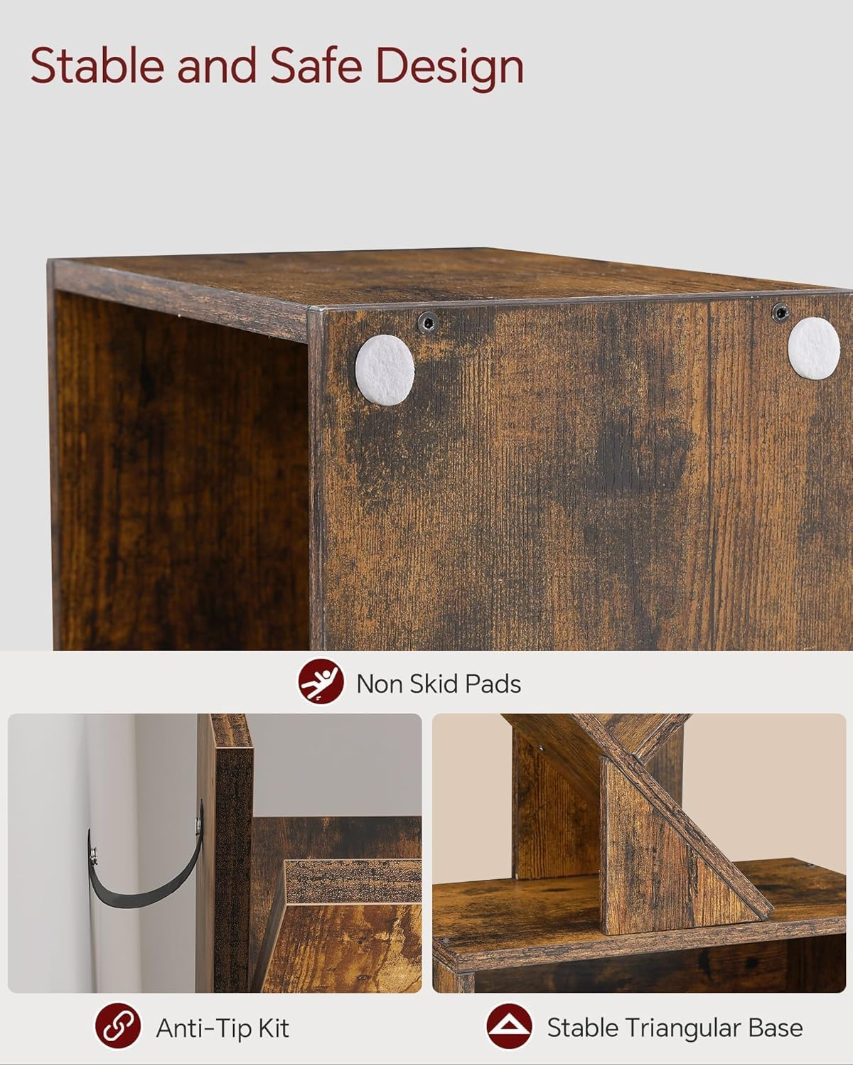 Tree Bookshelf, 6 Shelf Retro Floor Standing Bookcase, Tall Wood Book Storage Rack for Cds Movies Books, Utility Book Organizer Shelves for Bedroom, Living Room, Home Office, Rustic Brown image number 5