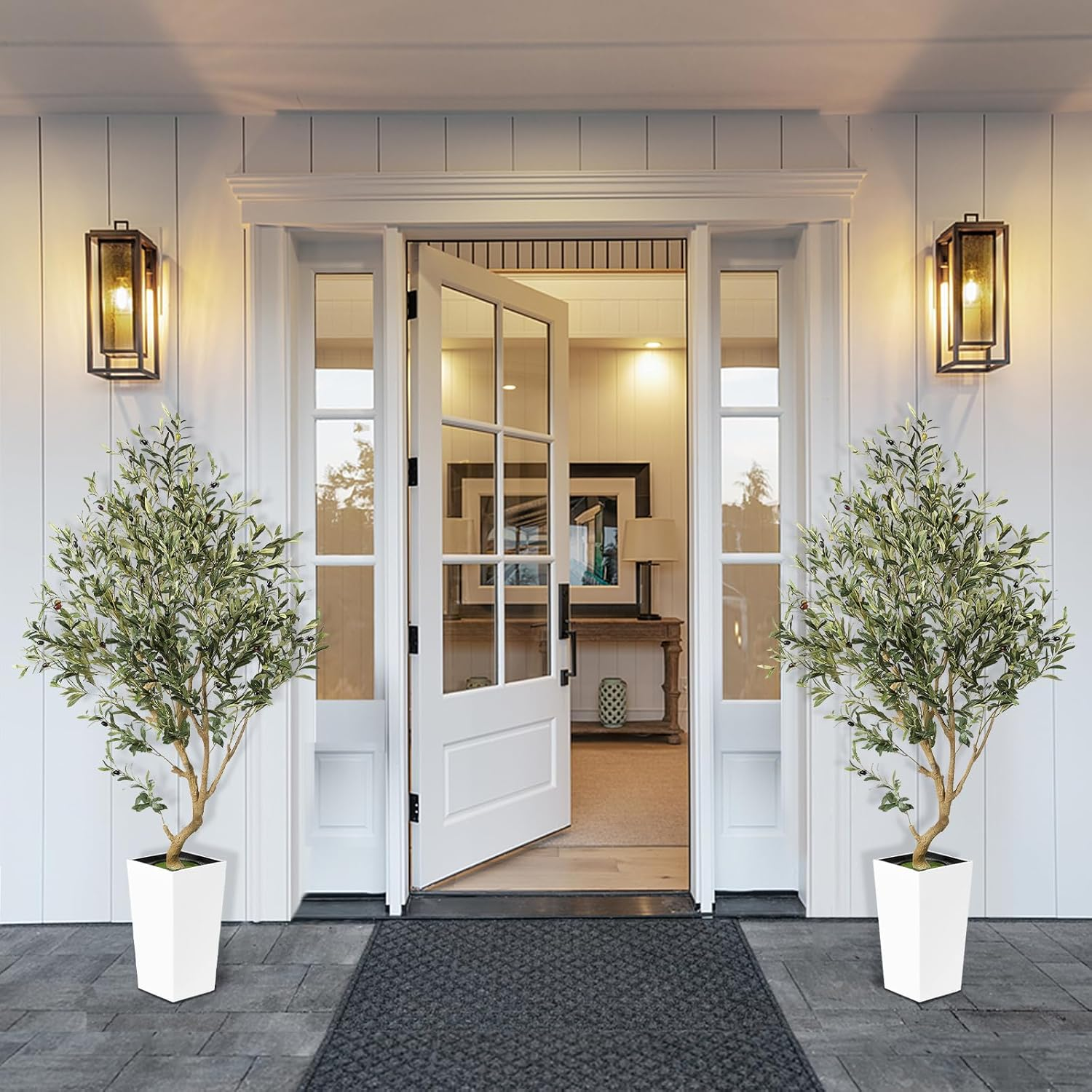 PHYTREE Artificial Olive Tree, 5.5FT Faux Olive Tree with White Tall Planter, Large Fake Potted Olive Plants with Lifelike Fruits and Realistic Trunk, Artificial Trees for Home Office Decor Indoor image number 2