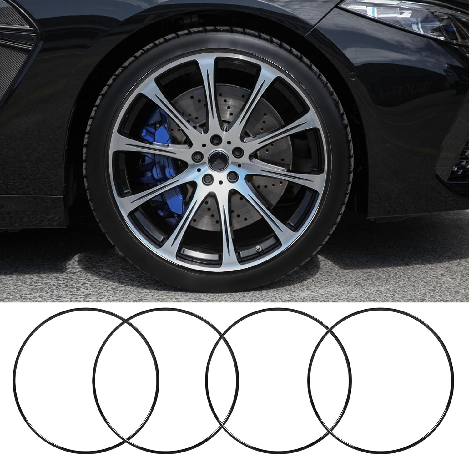 Jiawu 4Pcs Wheel Rim Protector, Car Wheel Rim Protectors Guard Strip for 19In Hub, Hub Protection Ring, Universal Automotive Tire Trim, Easy to Install (Black)