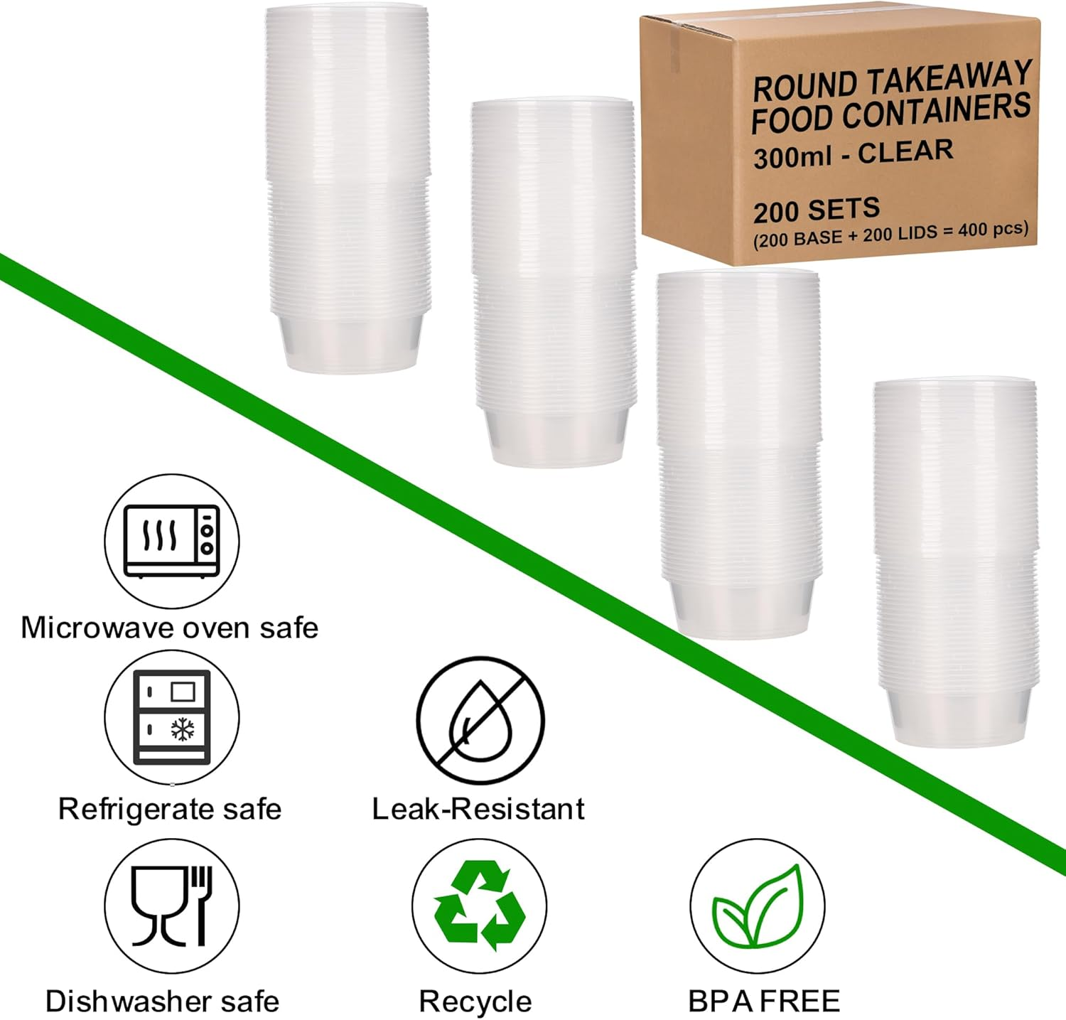 200Pk Deli Containers with Lids 300Ml -Round Disposable Soup Container - Reusable Stackable Bpa-Free - Plastic Takeaway Containers round with Airtight Leakproof Lids, Microwave Freezer Dishwasher Safe image number 4