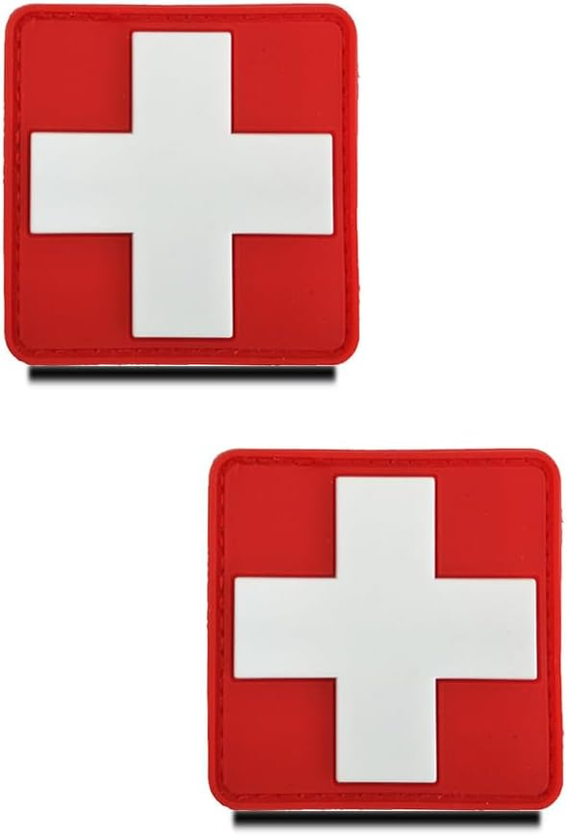 Pack of 2 3D PVC Rubber Medic Cross Medical Patch, Heavy Robust Material, Cross for Tactical Backpacks, Medical Bags, First Aid Kits, Outdoor Adventure Kits