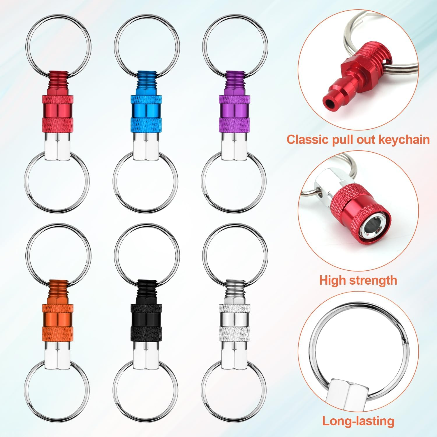 6 Pack Pull Apart Keychain, Quick Release Keychain Aluminum Keychain with 2 Split Rings Chain Separate Detachable Key Rings Quick Release Disconnect Keyrings Convenient Accessory Gift (Mixed Color), image number 2