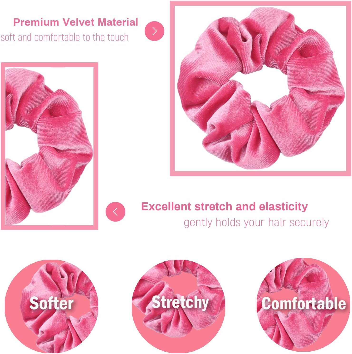 IVARYSS Pink Scrunchies, Premium Velvet Soft Hair Scrunchy Bulk, Solid Colors Thick Elastic Bands, Hair Accessories for Women and Girls, 12 Pack image number 4