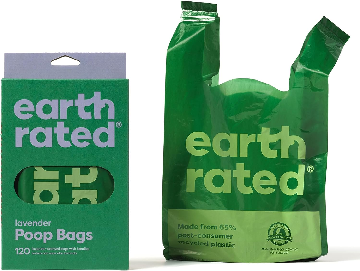 Earth Rated Poop Bags, Dog Waste Bags with Easy Tie Handles, Lavender-Scented, Completely Leak-Proof, Fits Standard Sized Cat Litter Scoops, 7 X 13.5 Inches, Easy Dispensing, 120 Bags