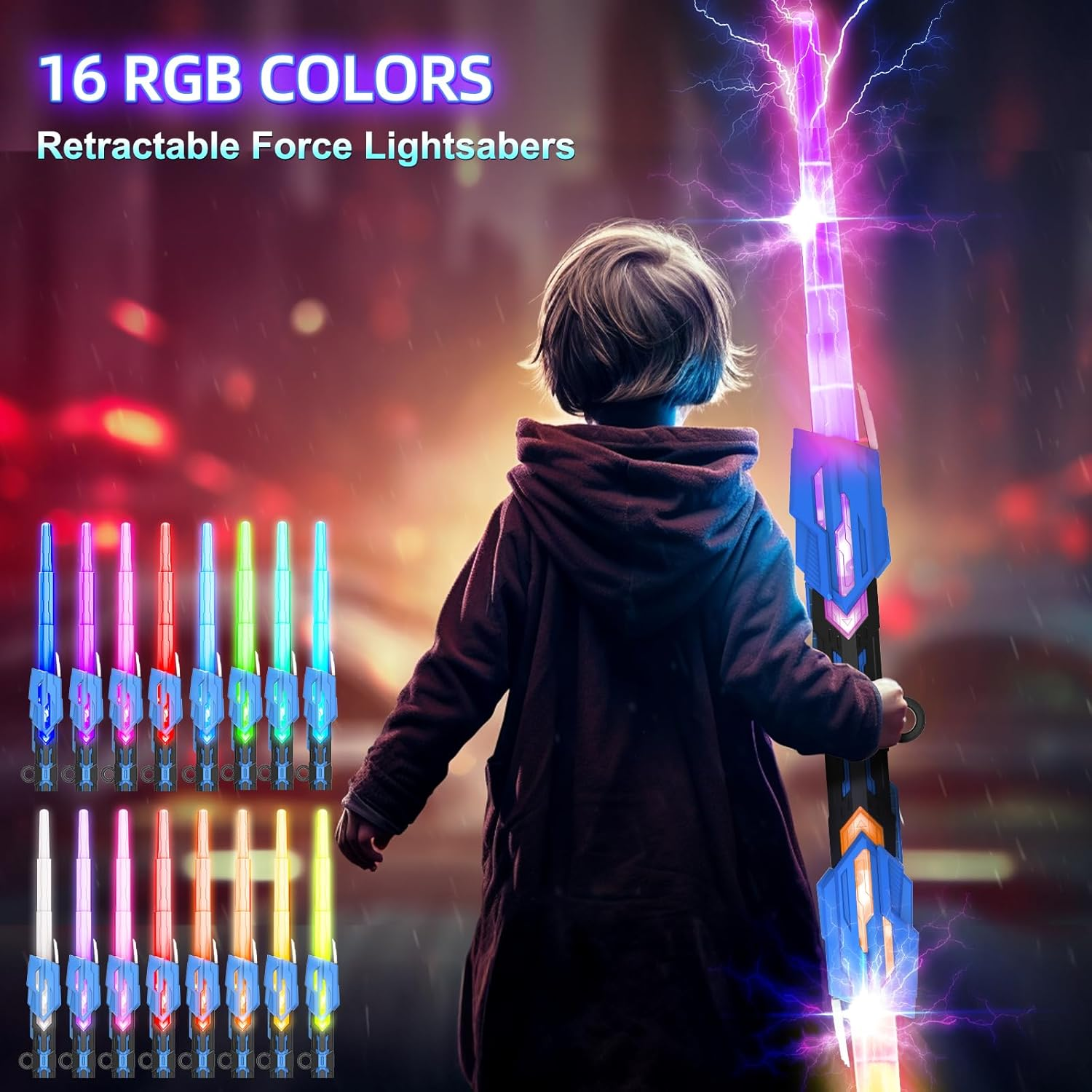 Skirfy Lightsabers for Kids,2 in 1 Lightsabers RGB 16 Lights Rechargeable Lights up Saber with FX Sound and Telescopic Handle Birthday Gift image number 1