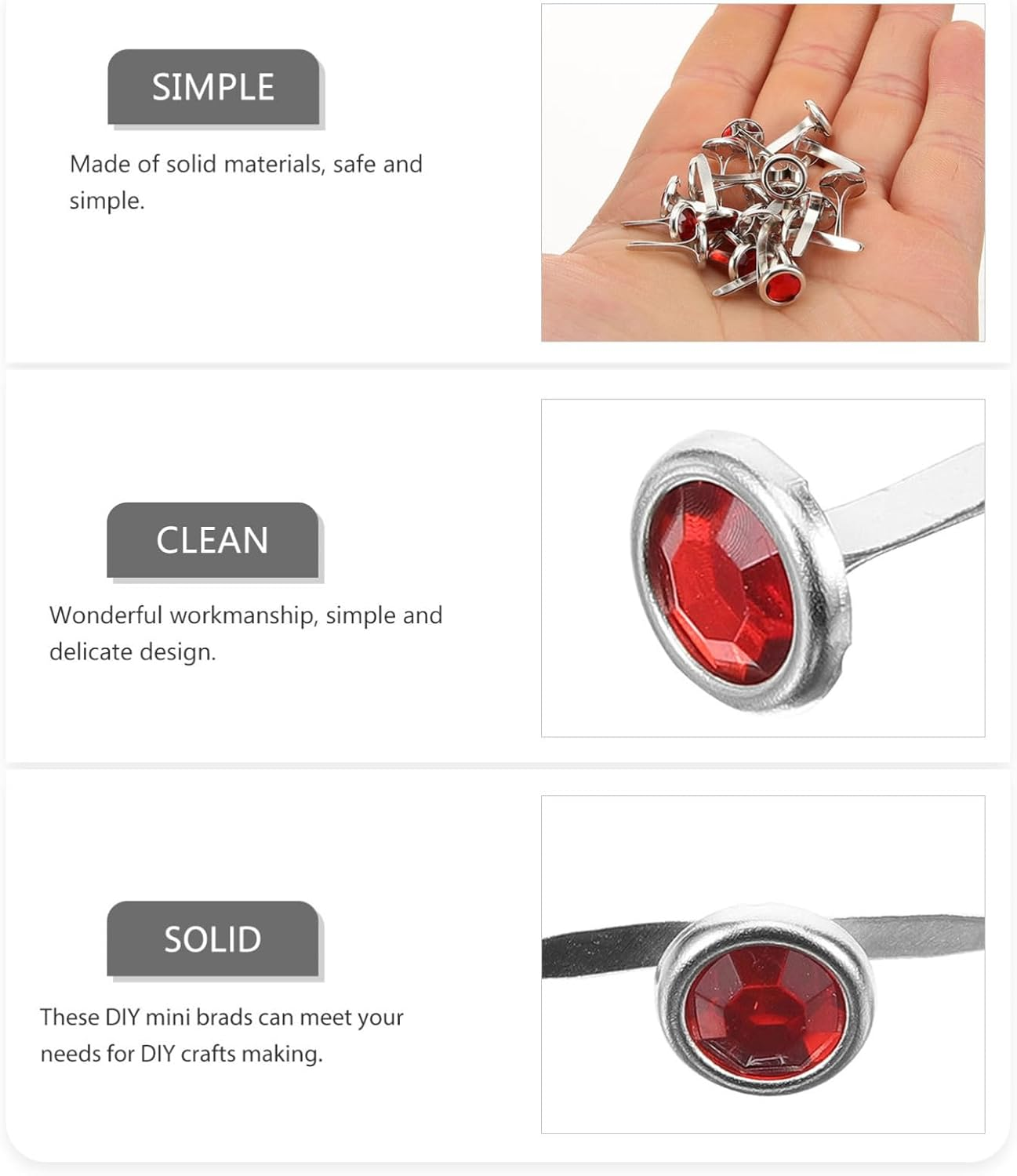 ARTIBETTER 100Pcs Colorful round Metal Brads for Boys and Girls DIY Crafts Red Decorative Fasteners Two-Legged Nails for Scrapbooking and Art Projects