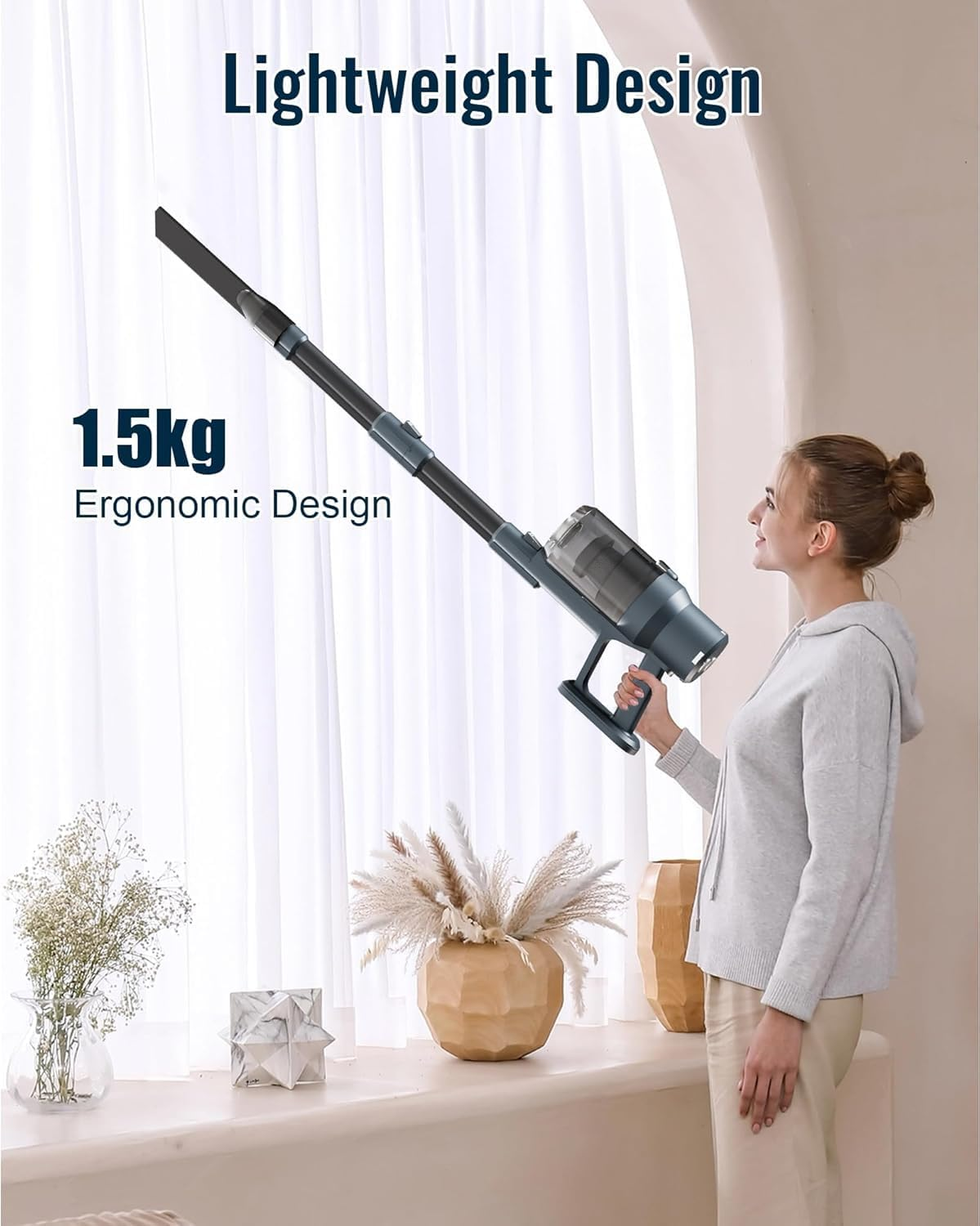 SINCHEREU Cordless Vacuum Cleaner, 30Kpa/300W/45 Minutes Lightweight Vacuum, 6-In-1 Cordless Upright Vacuum Cleaner with Wall Mounted Charging Station, Removable Battery for Home image number 2
