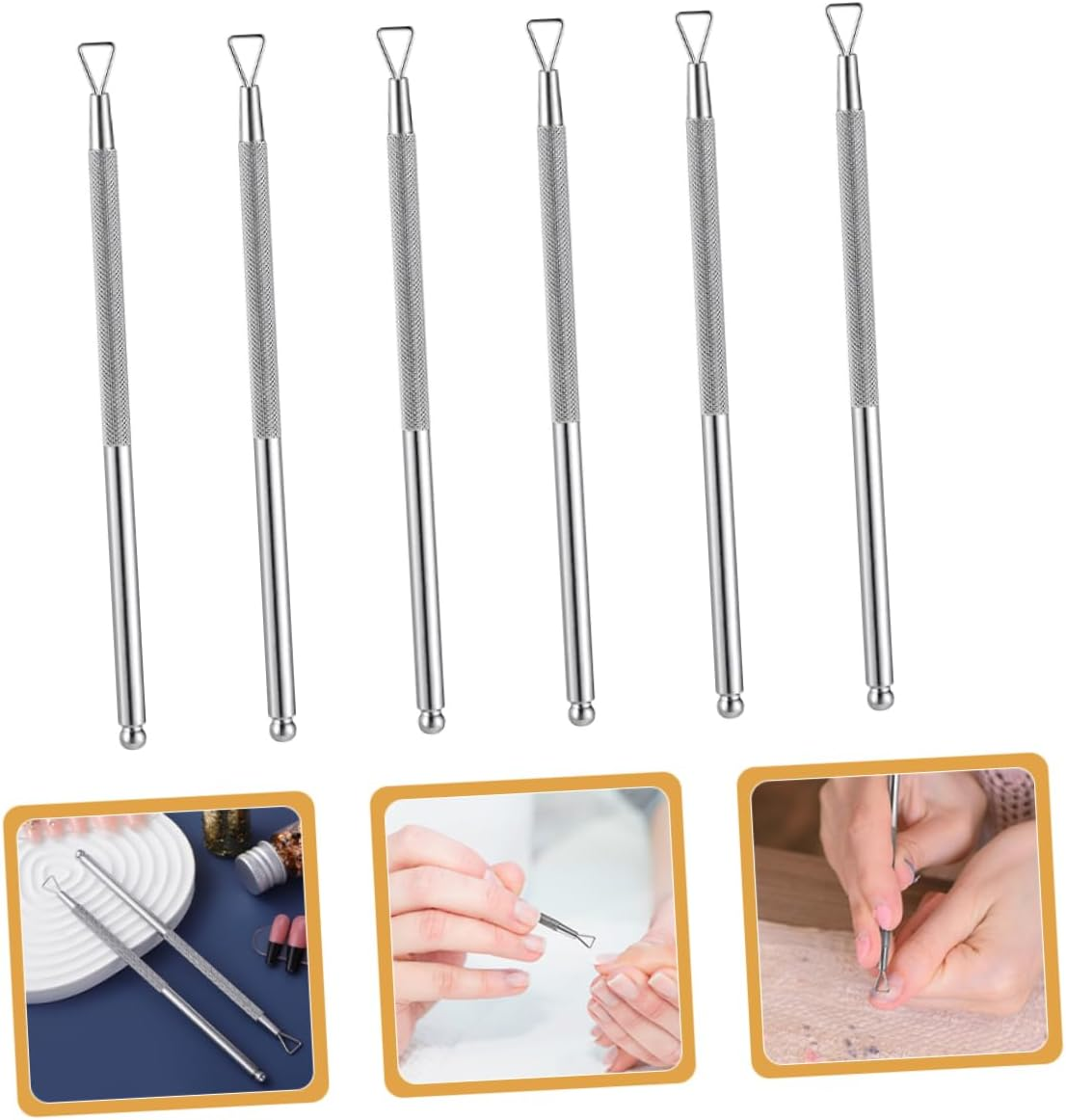 VICASKY 6Pcs Nail Polish Removal Tool Cuticle Pusher Stainless Steel Nail Tools image number 2