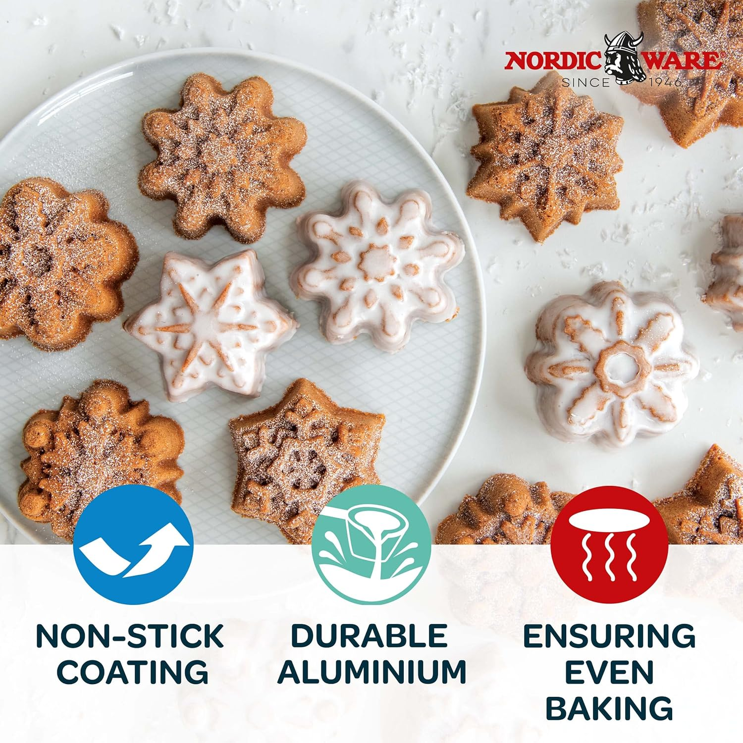 Nordic Ware Frozen Snowflake Cakelet Pan, Metallic image number 3