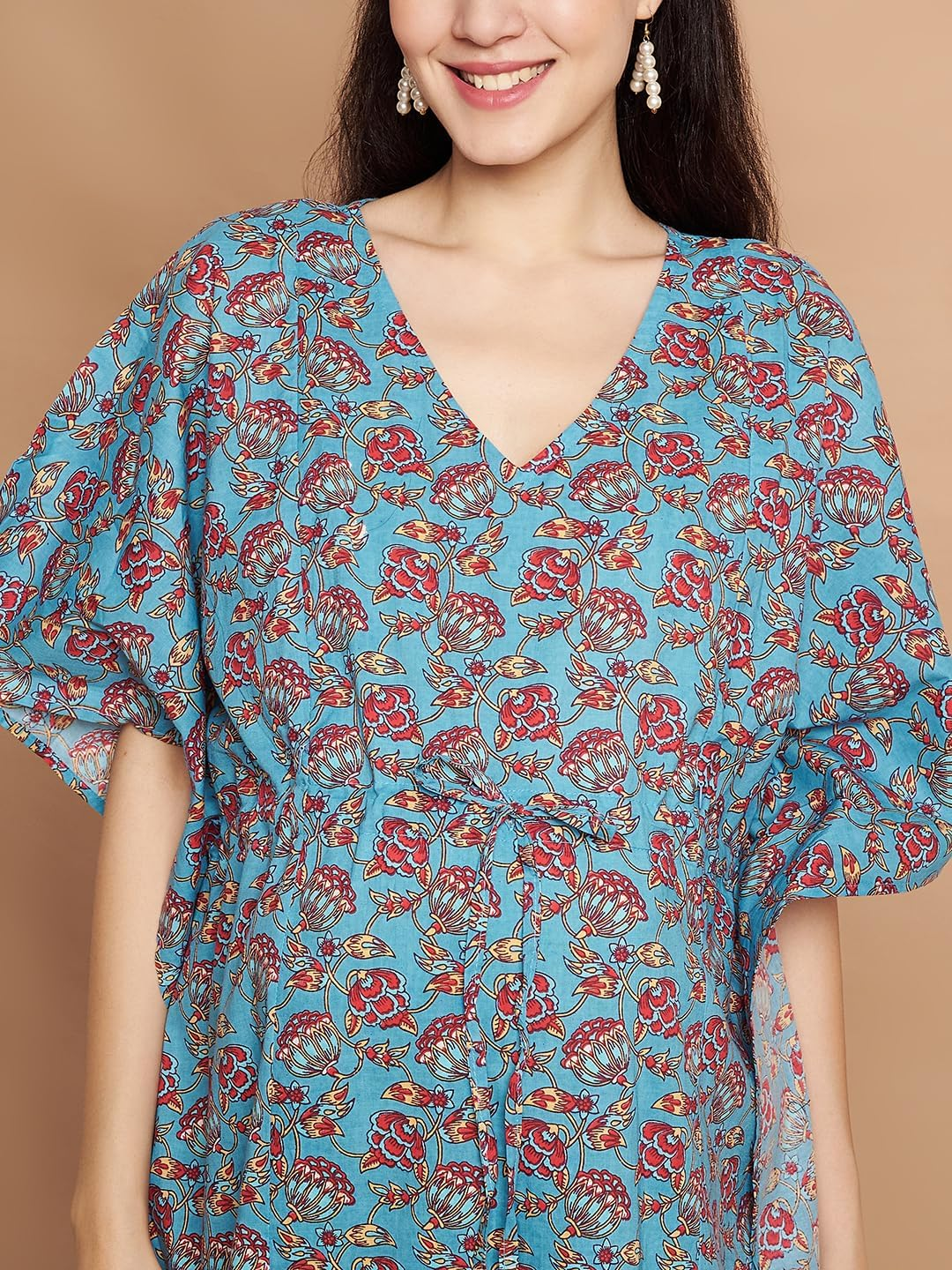 Secret Wish Floral Printed Cotton Maternity Kaftan./Free Size/Printed/Drawstring/Nightdress/Nightwear/Full Length image number 6