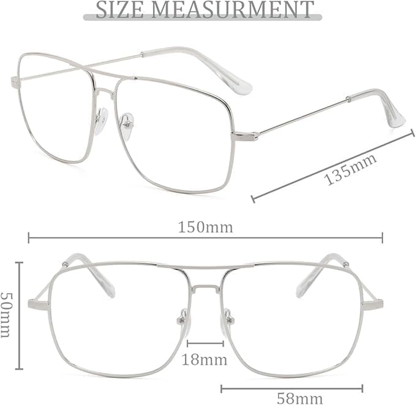Non  Glasses for Women Men, Classic Square Clear Lens Metal Frame Glasses, Fashion Clear Glasses for Daily Wear
