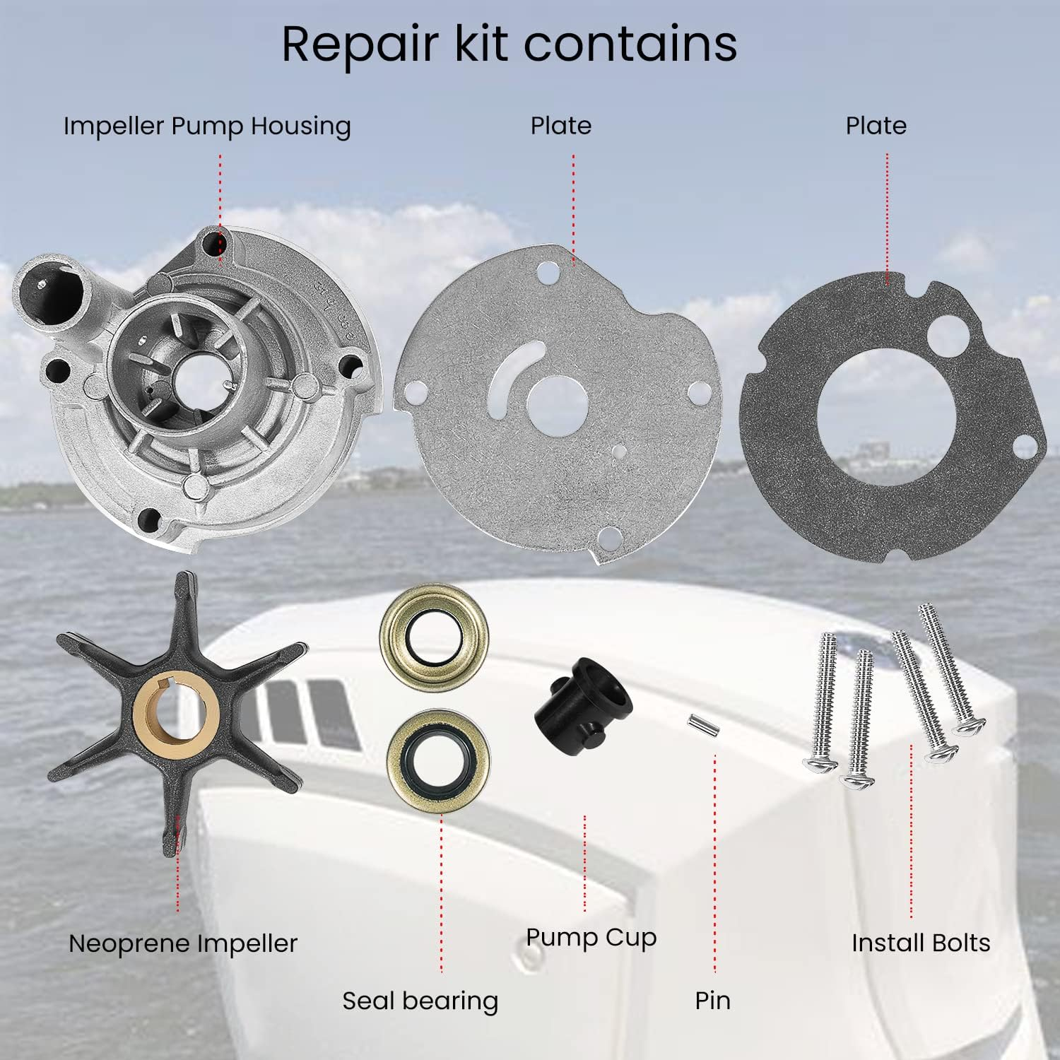 382296 Outboard Water Pump Impeller Replacement Kit for Johnson Evinrude Outboard 9.5Hp 10Hp image number 3
