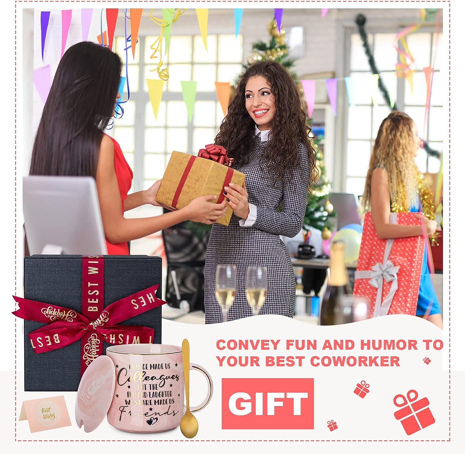 Coworker Leaving Gifts for Women, Farewell Gifts, Going Away Gifts for Coworker,Friends,Work Bestie, Chance Made Us Colleagues - Pink 14Oz Marble Coffee Cup Mug, Office Appreciation Gifts for Coworker image number 3