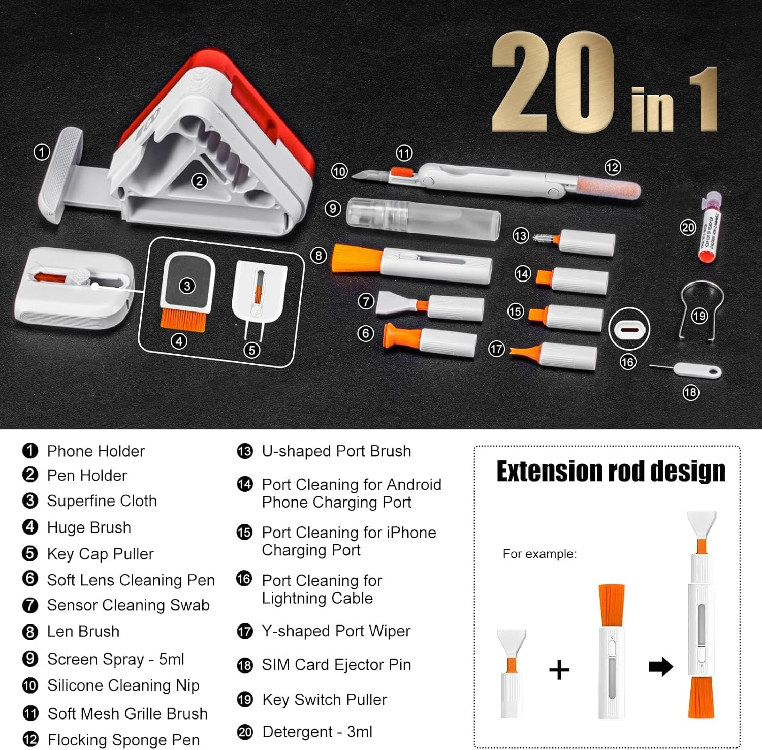 20 in 1 Multifunctional Cleaner Kit for Electronic Devices, Keyboard, Airpod, Camera, Phone, Screen image number 6