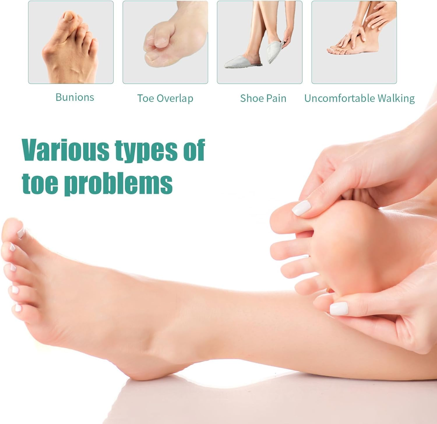 8 Pcs Silicone Toe Spacers &ndash; Yoga Toe Separators for Toe Straightening & Relaxation | Correct Overlapping Toes, Bunions, Hammer Toe | Toe Support Toe Separators for Women & Men (3.98In) TAN