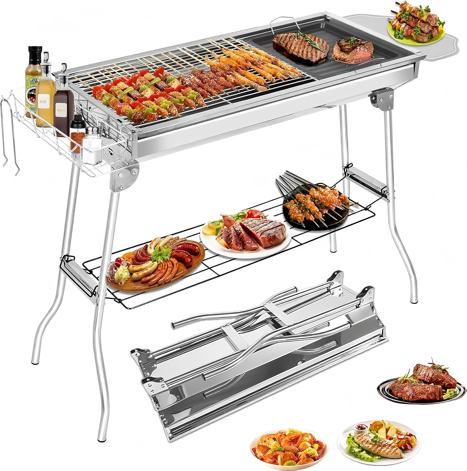Charcoal Grill, 39 X 12 X 30 Inch Large Foldable Grill, Food Grade Sturdy and Heat-Resistant, Portable Storage Suitable for Five to Ten People, Used for Outdoor Cooking and Camping image number 4