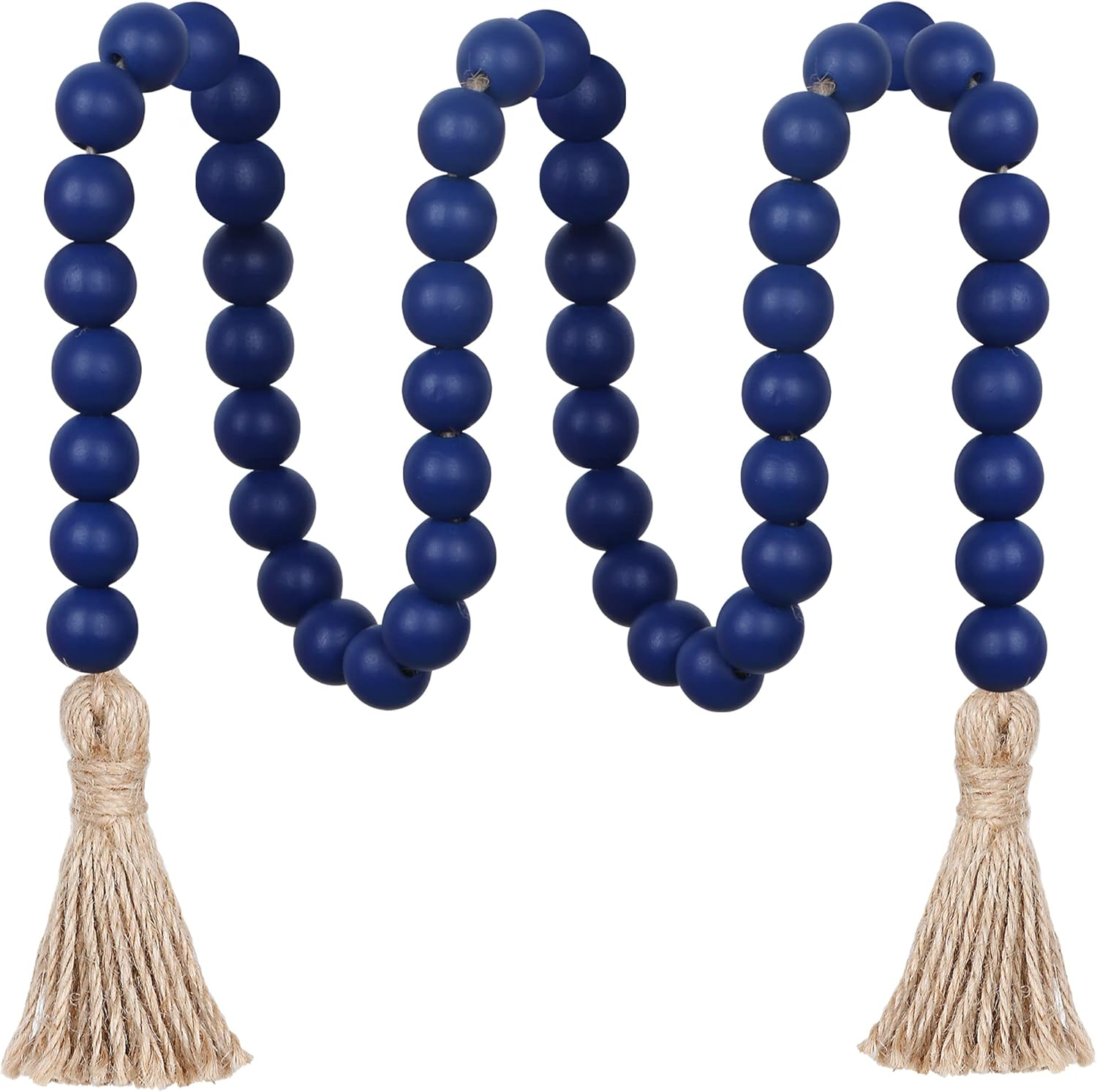 Meplait 39In Wood Bead Garland Farmhouse with Tassels,Versatile Prayer Beads Boho Chic Wall Hanging Home Decor (Navy Blue) - Blue image number 4
