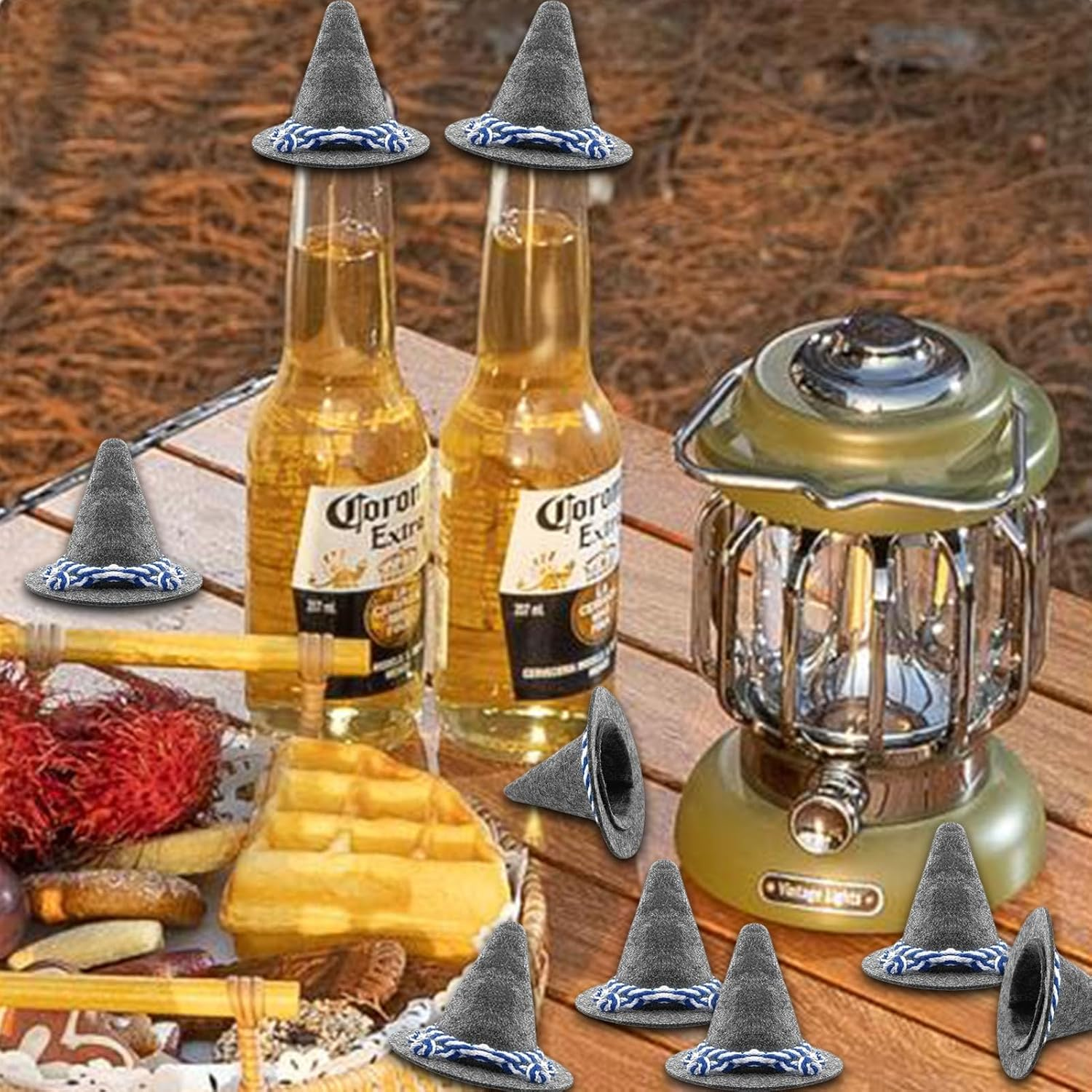 Pack of 24 Oktoberfest Hat Decorative Grey Mini Traditional Hat Table Decoration Seppel Hat Blue White Cord Small Felt Hat Confetti Oktoberfest Confetti Decoration Bavarian Decoration Table Decoration image number 1