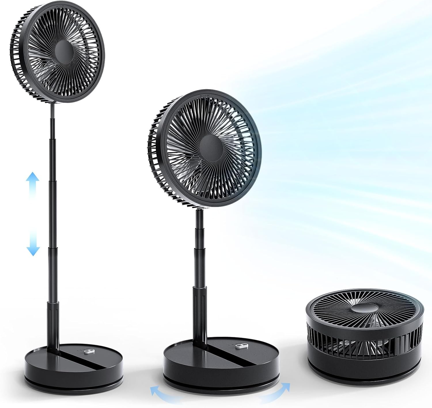 Shanghigh Portable Desk Fan - 4 Speed Quiet Foldable Table Fans, Adjustable Height Standing Floor Fan with 4 Timer, USB Rechargeable Oscillating Desktop Fan for Home Travel Office Bedroom Camping Room image number 3