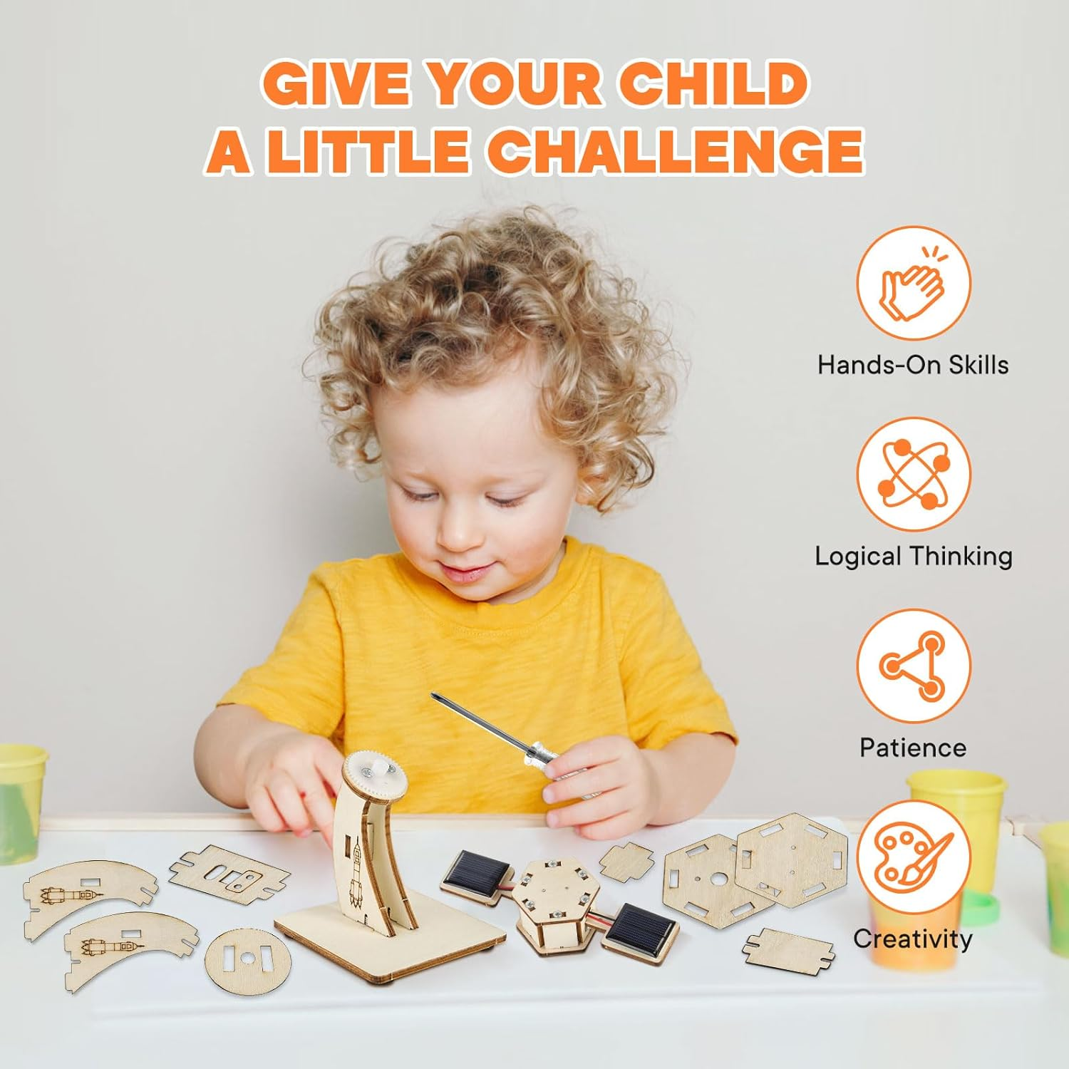 Solar Powered Wooden Puzzles,Rotating Satellite,Diy Assembly 3D Construction Toy,Stem Educational Science Craft Model Kit,Craft for Kids,Handmade Wood House for Children Ages 8-12