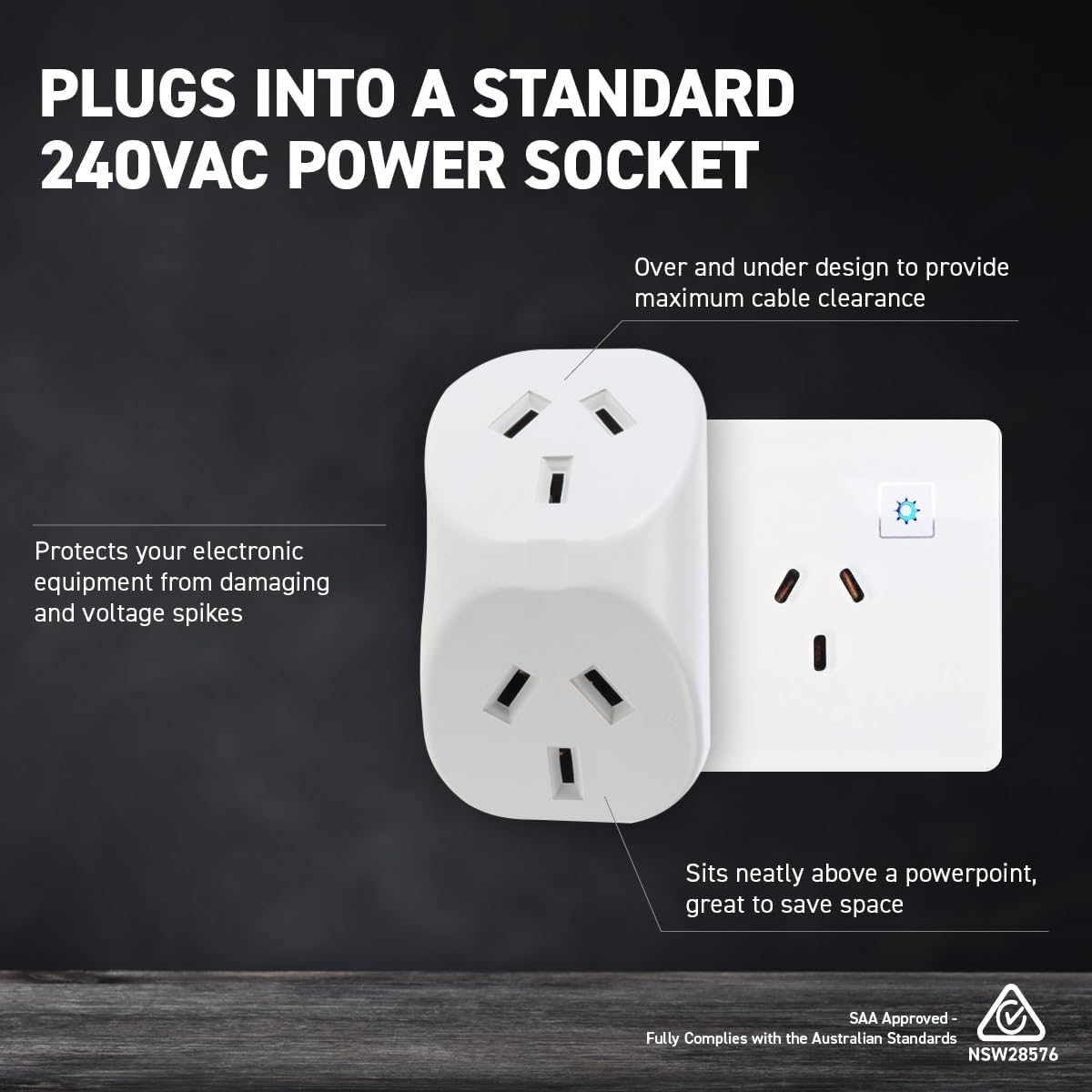 SAS Electrical 240V 10A 2400W Triangular Double Adaptor, White