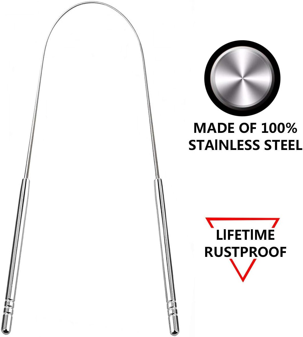 2 PCS Tongue Scraper for Adults with Cases, 100% Stainless Steel, Reduce Bad Breath, Tongue Scrubber, Easy to Use, Tongue Cleaner for Oral Care & Hygiene image number 2