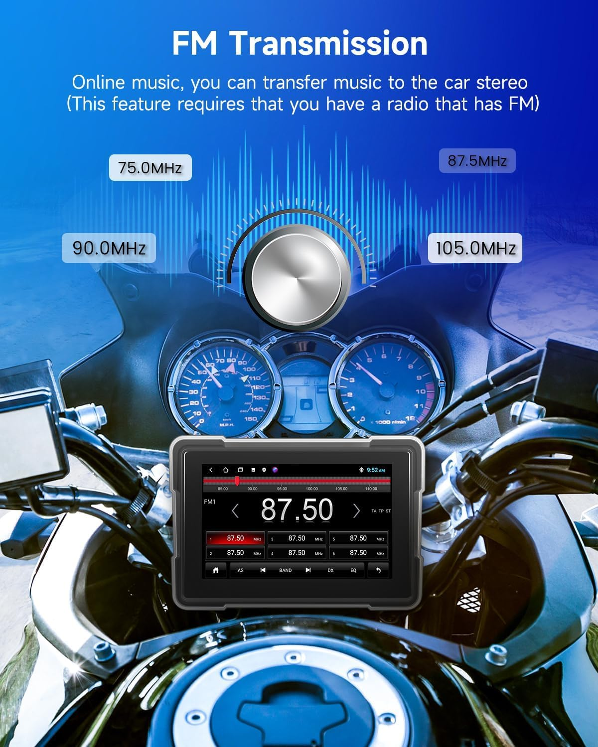 Rimoody Portable Motorcycle Carplay Screen, Portable Wireless Carplay Android Auto Car Stereo for Motorbike, 5" Waterproof Touchscreen, Dual Bluetooth, Navigation/Siri image number 5