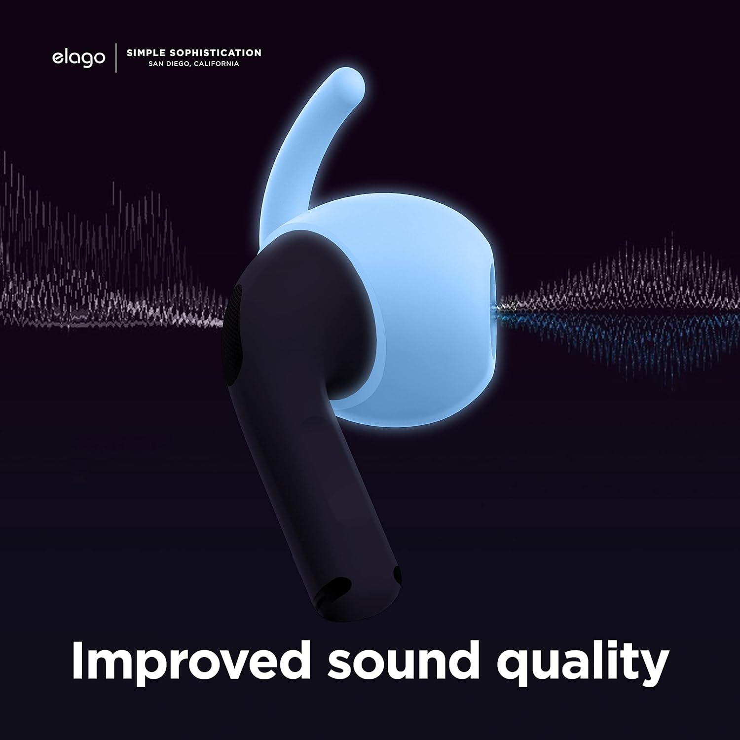 Elago 4 Pairs Replacement Ear Hooks Covers Compatible with Airpods 3 [Added Storage Pouch] anti Slip Ergonomic Ear Tips, 2 Pairs Small & 2 Pairs Large Size Compatible with Airpods 3 (Nightglow Blue) - Nightglow Blue image number 2