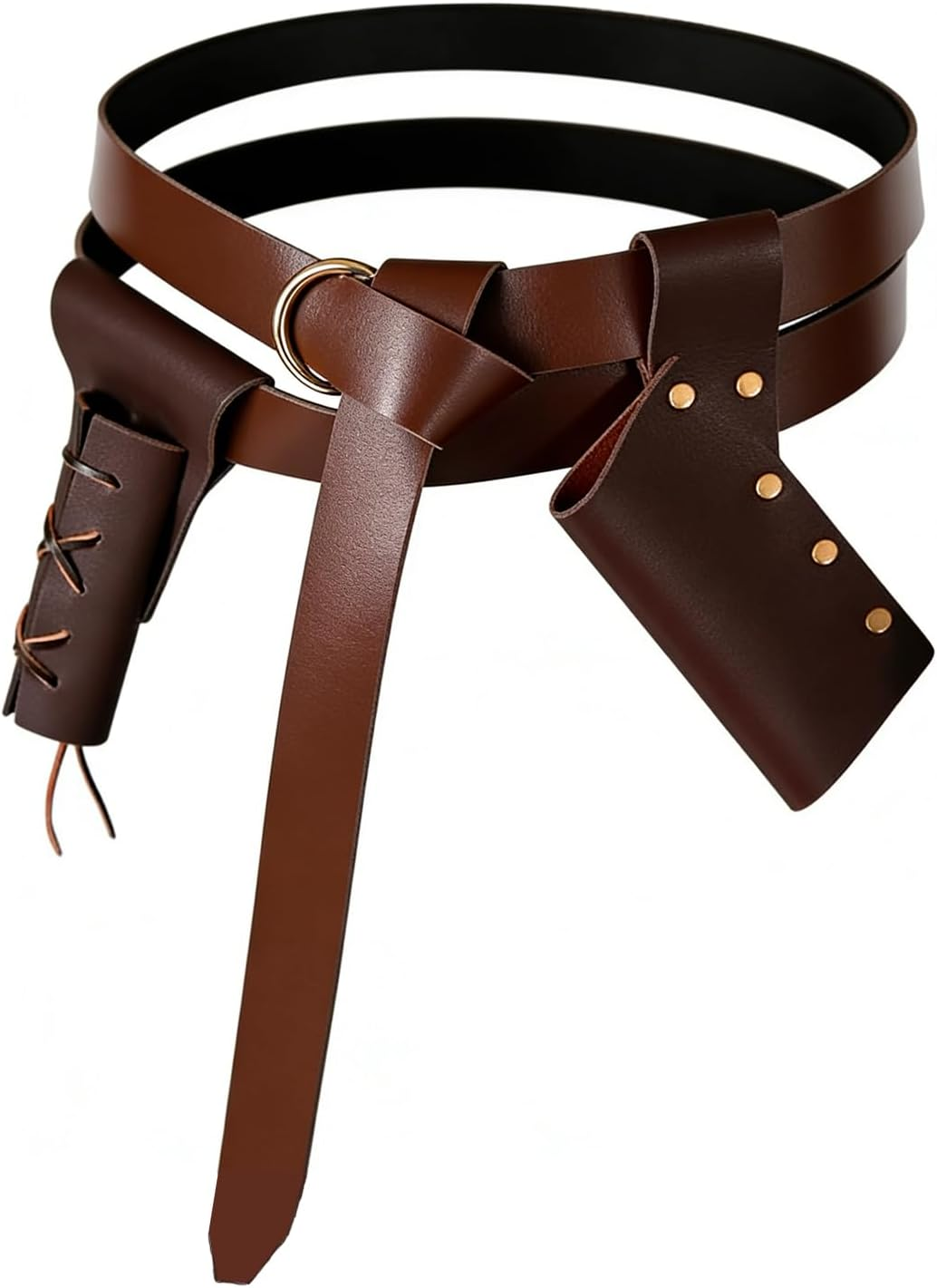 RIBNXHI 3 Piece Medieval Renaissance Knight Belt Set with Viking Sword Frog, Adjustable Leather Belt for Dagger and Sword, LARP Cosplay Costume Accessories for Men and Women image number 4