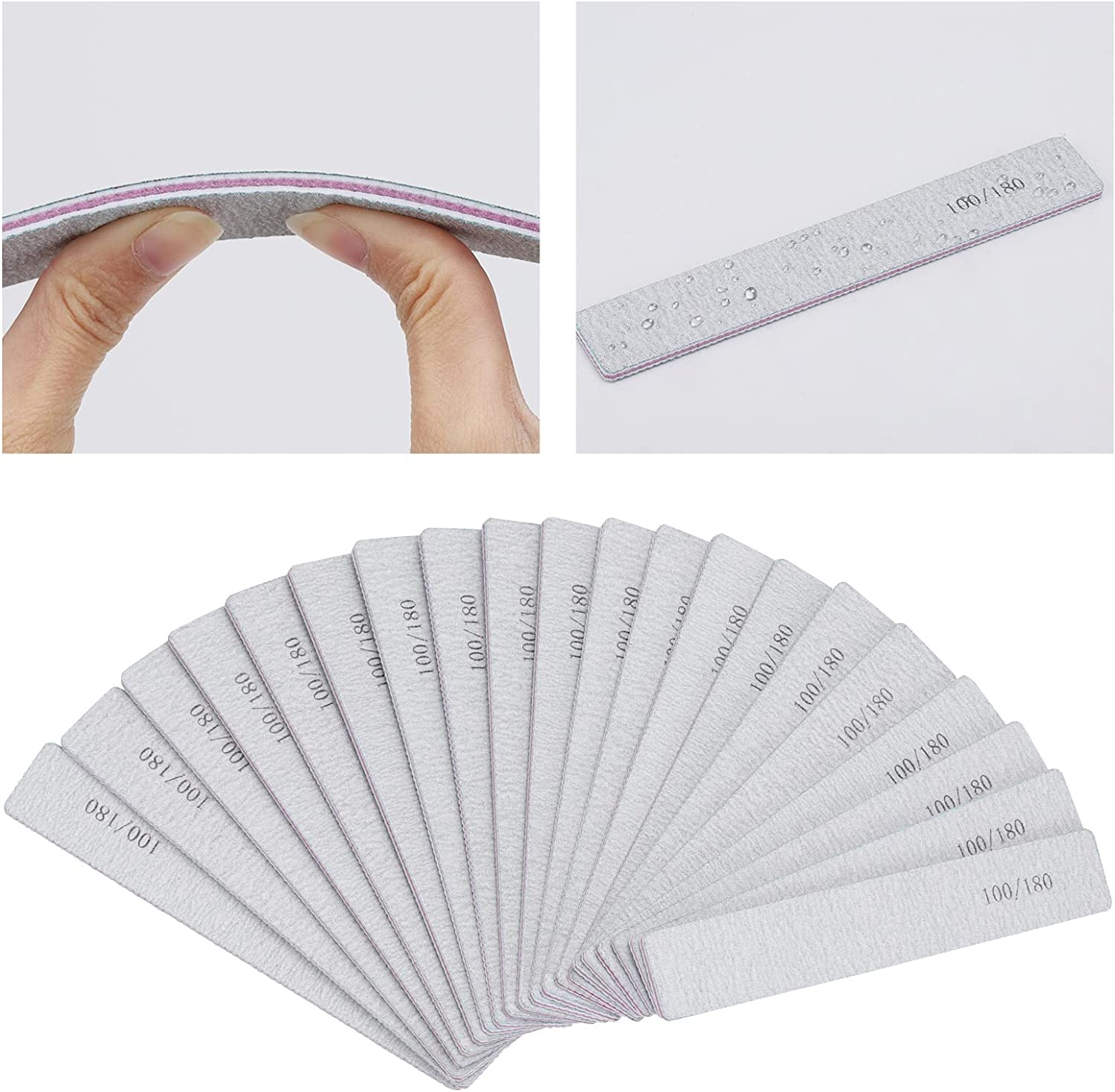 Nail Files, Professional 100/180 Grit Fingernail Files Emery Boards for Acrylic Nails (25 Pack) image number 2