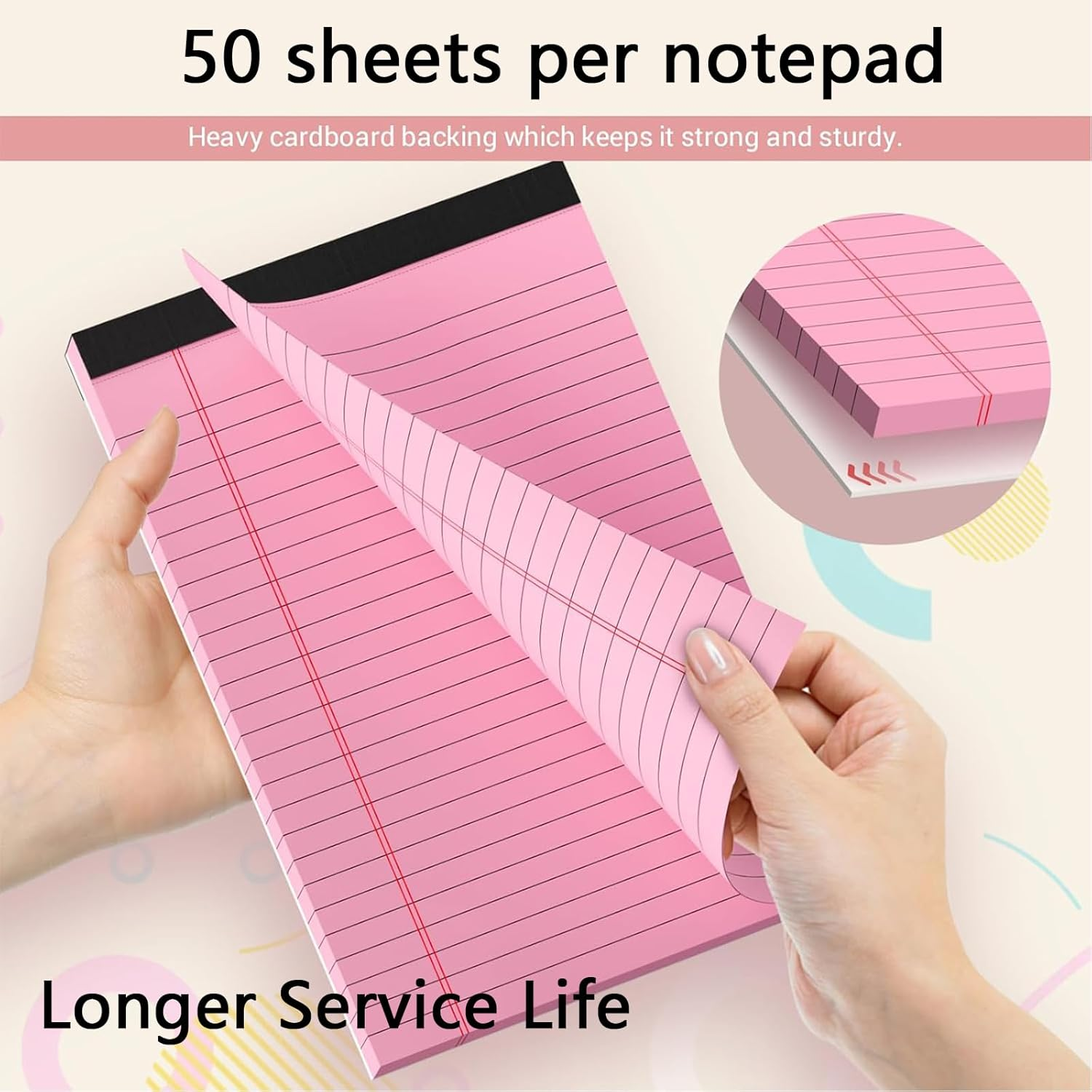 8Pcs Small Legal Pads 5X8,Note Pads 80GSM Thick Lined Paper 50 Sheets Colored Note Pads Paper College Ruled Notepad Clear Print Writing Pads Notebooks for Work (4 Color) image number 1