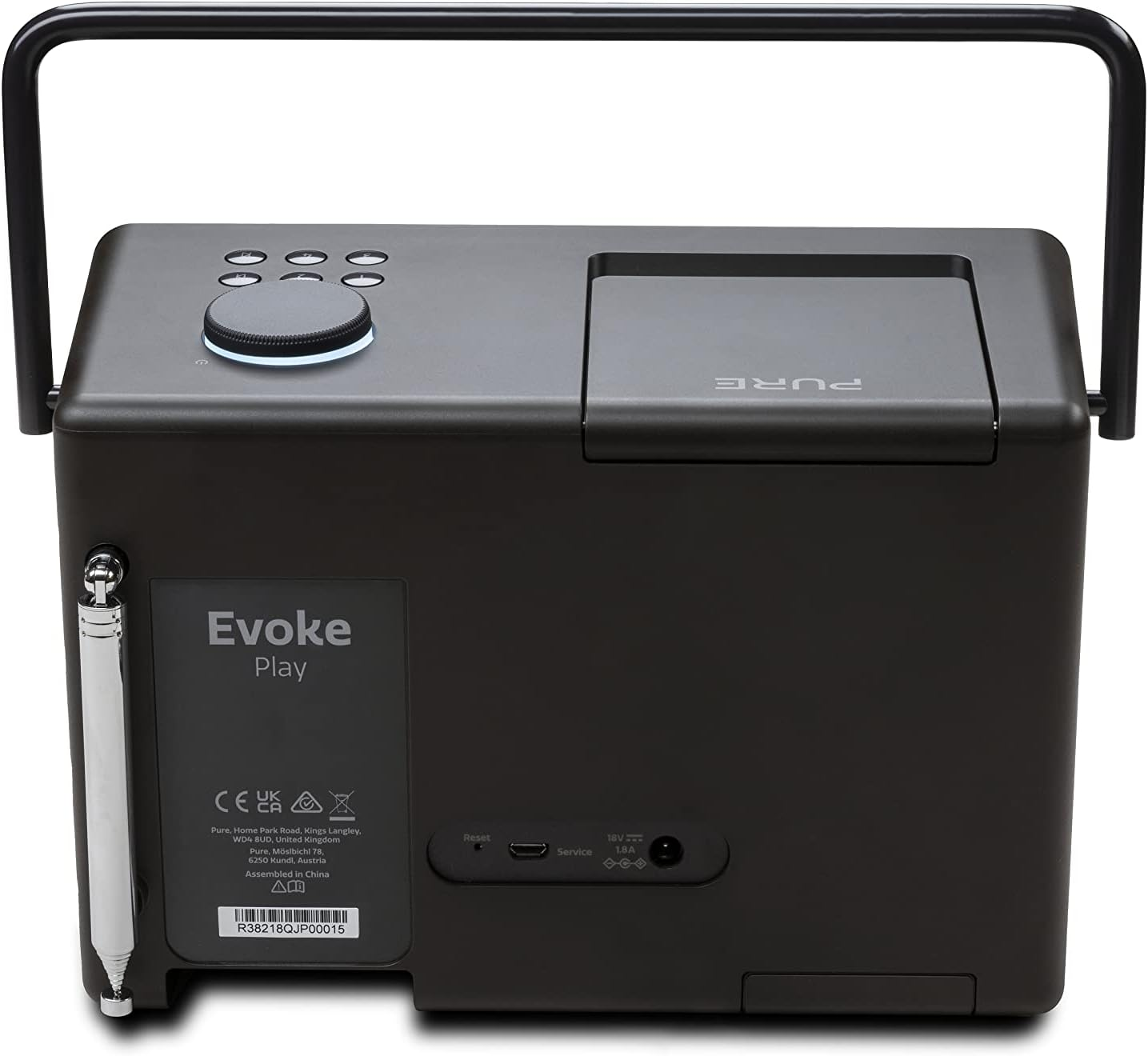 Pure Evoke Play Portable Music System for Indoors and Outdoors - DAB+/FM Radio, Internet Radio, Podcasts, Spotify Connect, Bluetooth, Foldable Colour Display (Coffee Black) image number 1