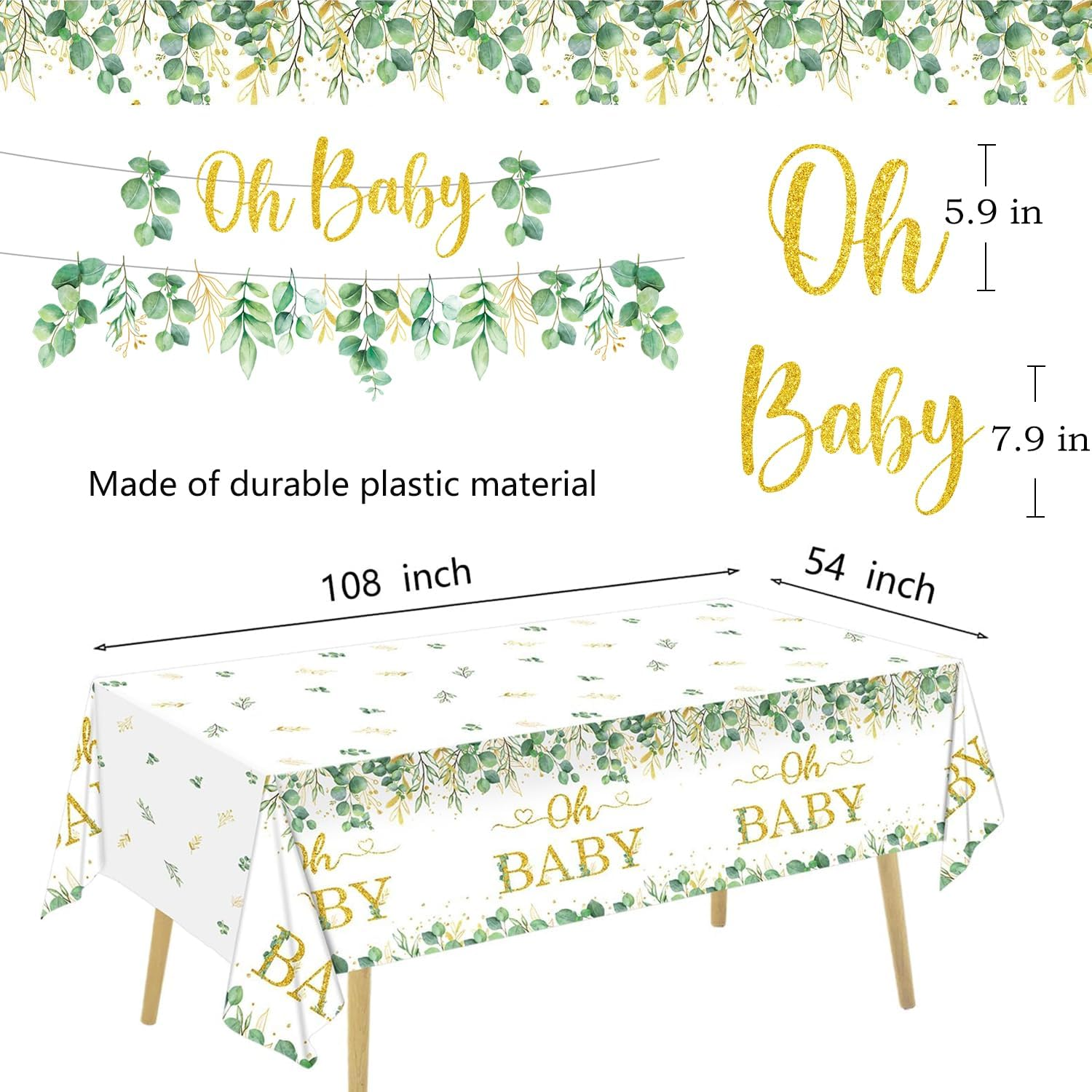 177 PCS Sage Greenery Baby Shower Party Supplies Gender Neutral Baby Shower Decorations OH Baby Banner Paper Plates Napkins Cup Cutlery Tablecloth for Girl Boy Sage Green Baby Shower Decorations