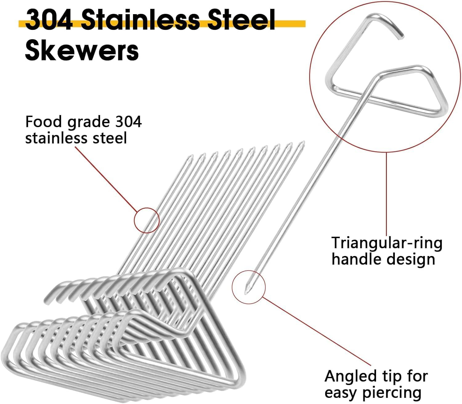 Walquicks 20 Pcs Air Fryer Chicken Stainless Steel Skewers, Skewers Vertical Stainless Steel Skewers Sticks, Reusable Metal Meat Skewers Household Air Fryer Skewers for Meat Reusable BBQ Sticks