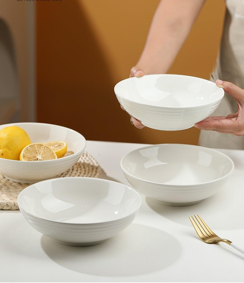 7 in Porcelain Pasta Bowls Ceramic Set of 6,Salad Bowls Wide and Shallow Set for Serving Soup, Pasta, Noodle, Dinner, Large Kitchen Bowl Plates,Soup & Microwave & Dishwasher Safe