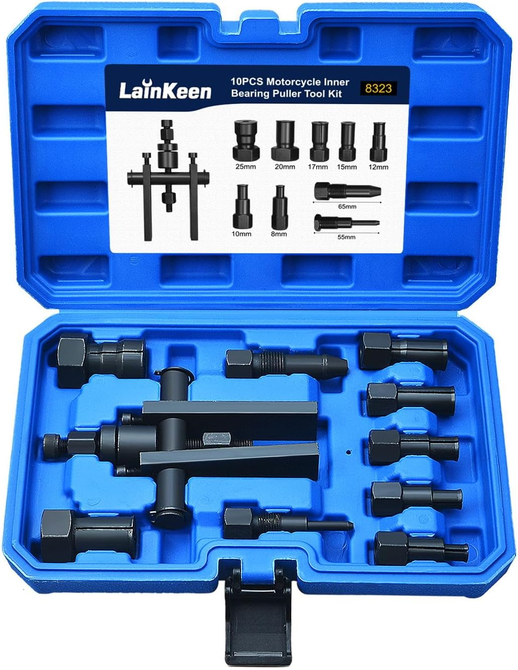Lainkeen 10 Piece Motorcycle Blind Internal Inner Insert inside Bearing Extractor Puller Tool Kit Motorcycle Inner Bearing Removal Tool Set 8-25MM