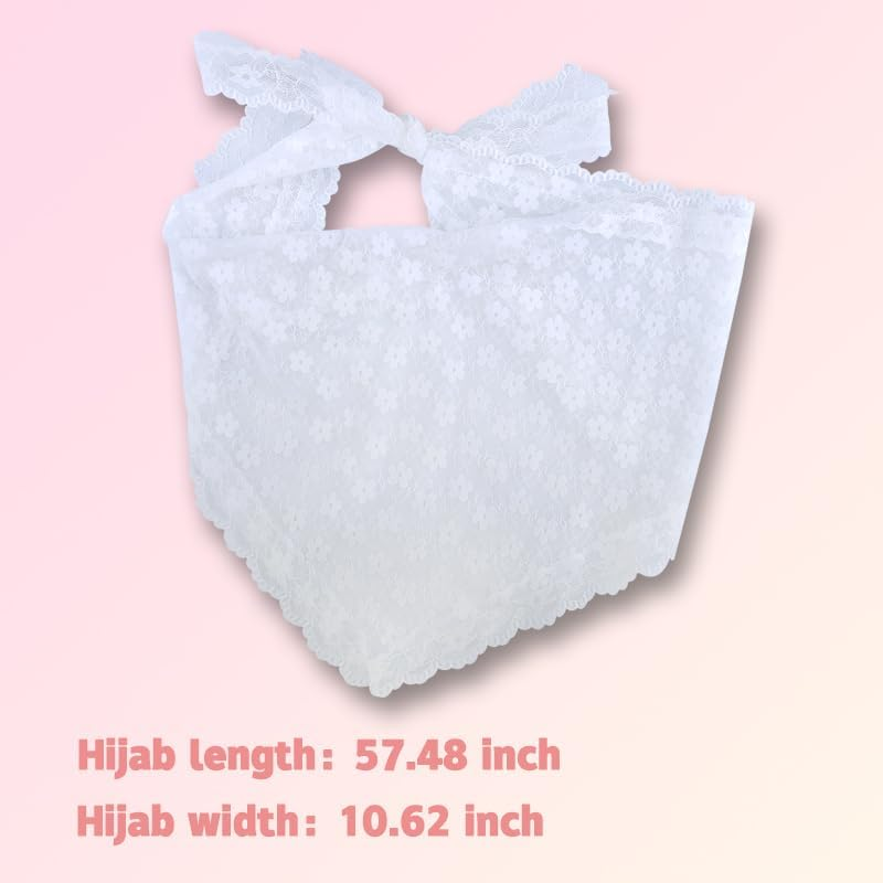 Lace Head Scarf for Women Girls Boho Flower Bandana Headband White Triangle Hair Scarfs Head Warp Lace Silk Headscarf Vintage Knit Hair Scarf for Short Long Hair Accessories image number 6