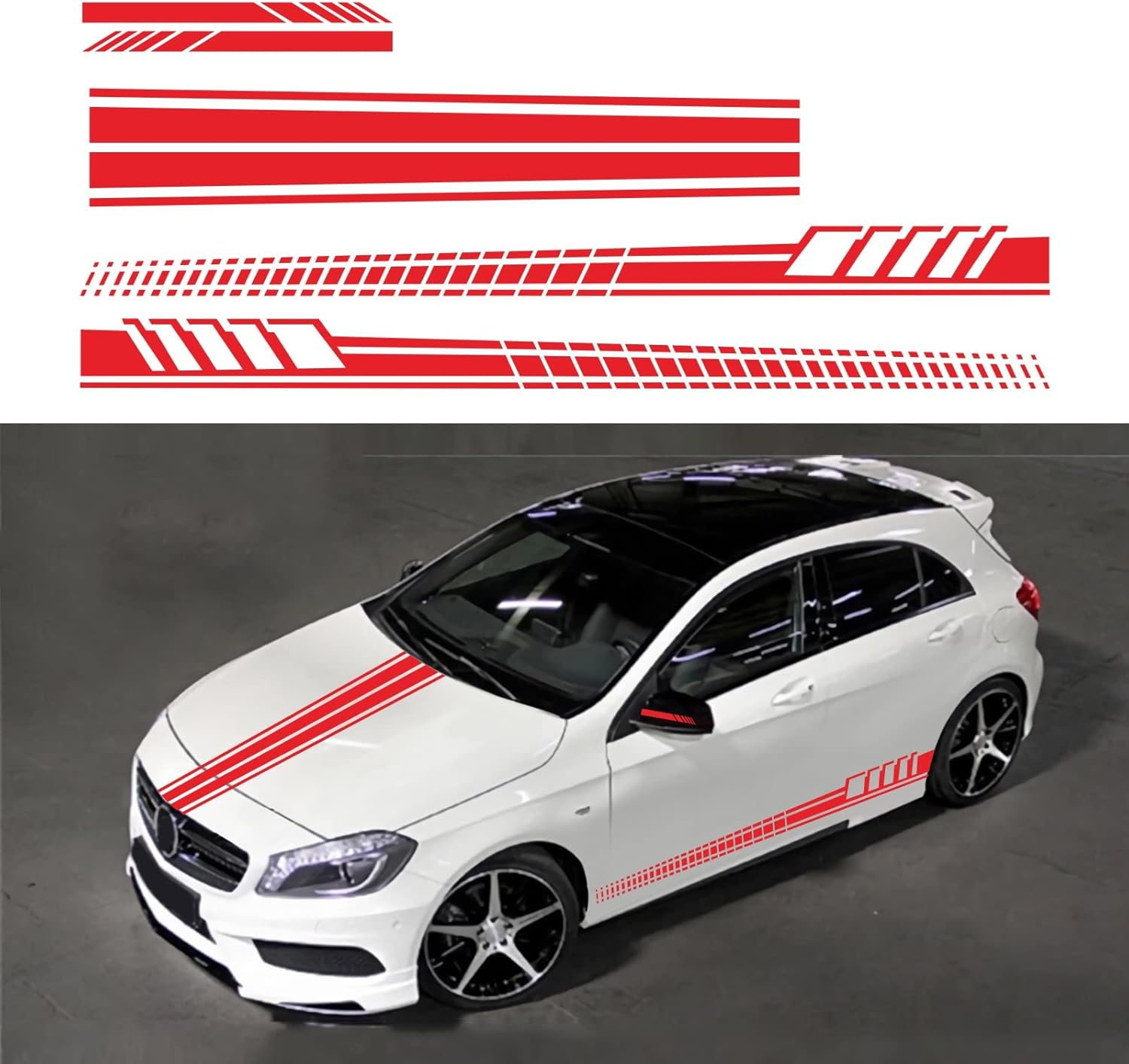 5PCS Car Hood Door Rear View Mirror Stripe Sticker for Car Racing Sports Body Side Skirt Stripe Decal Universal Vinyl Decoration for Car SUV Off-Road Vehicles(Black)