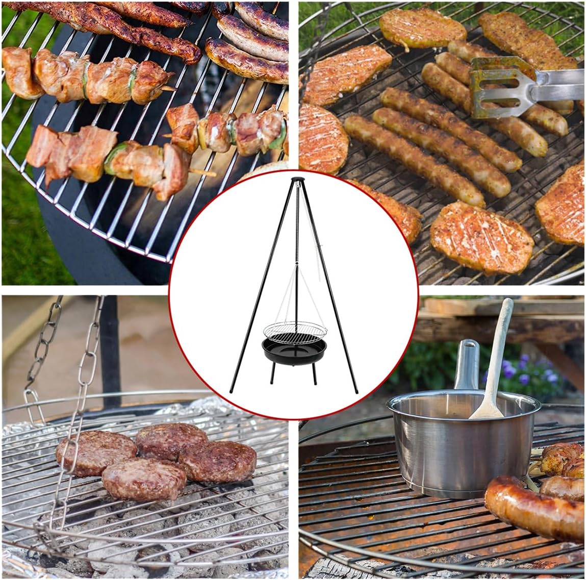 Gzcmxh Campfire Tripod Grill: Campfire Cooking with Adjustable Height Hook - Durable Stainless Steel Grill for Outdoor Picnic,Camping (Black) image number 3
