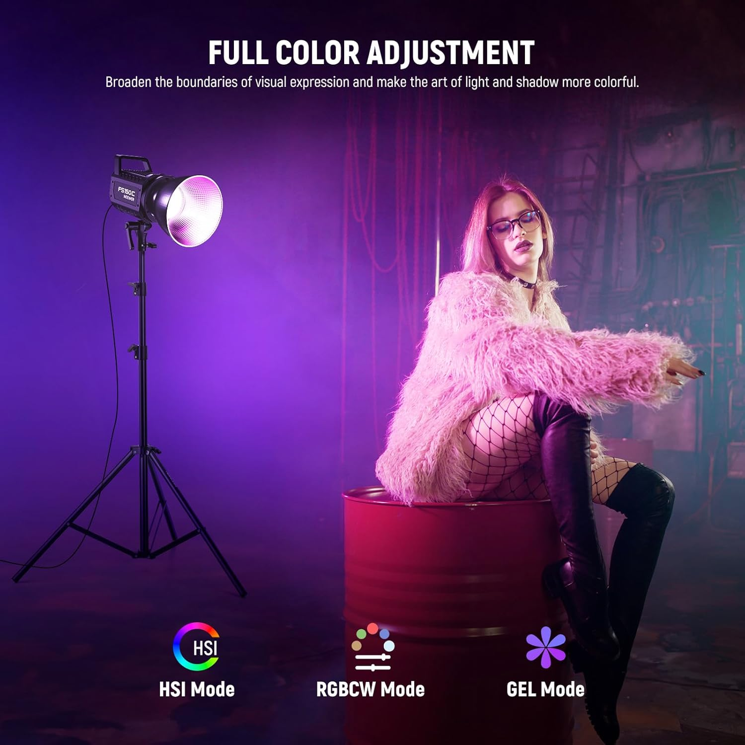 NEEWER 130W RGB LED Video Light APP/2.4G Control 17 Effects, 2500-7500K 19800Lux/1M COB Continuous Lighting Output with CRI97/TLCI98 4 Dimming Curves, Bowens Mount Spotlight for Studio Shoots, FS150C image number 1