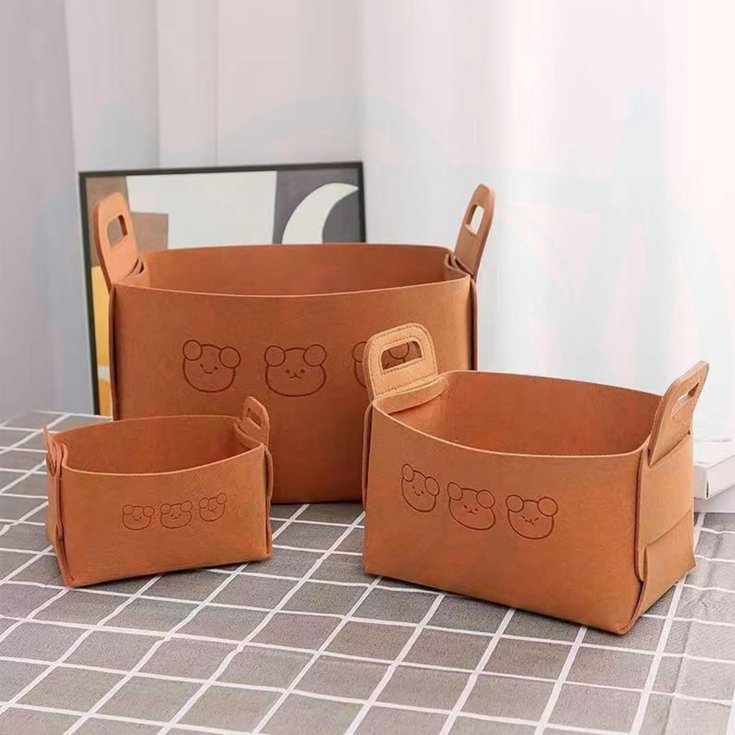 3-Pack Large Capacity Collapsible Storage Bins with Handles - Teddy Bear Felt Organizers for Office, Bedroom & Nursery Collapsible Organizer for Toys, Clothes, Laundry, image number 1
